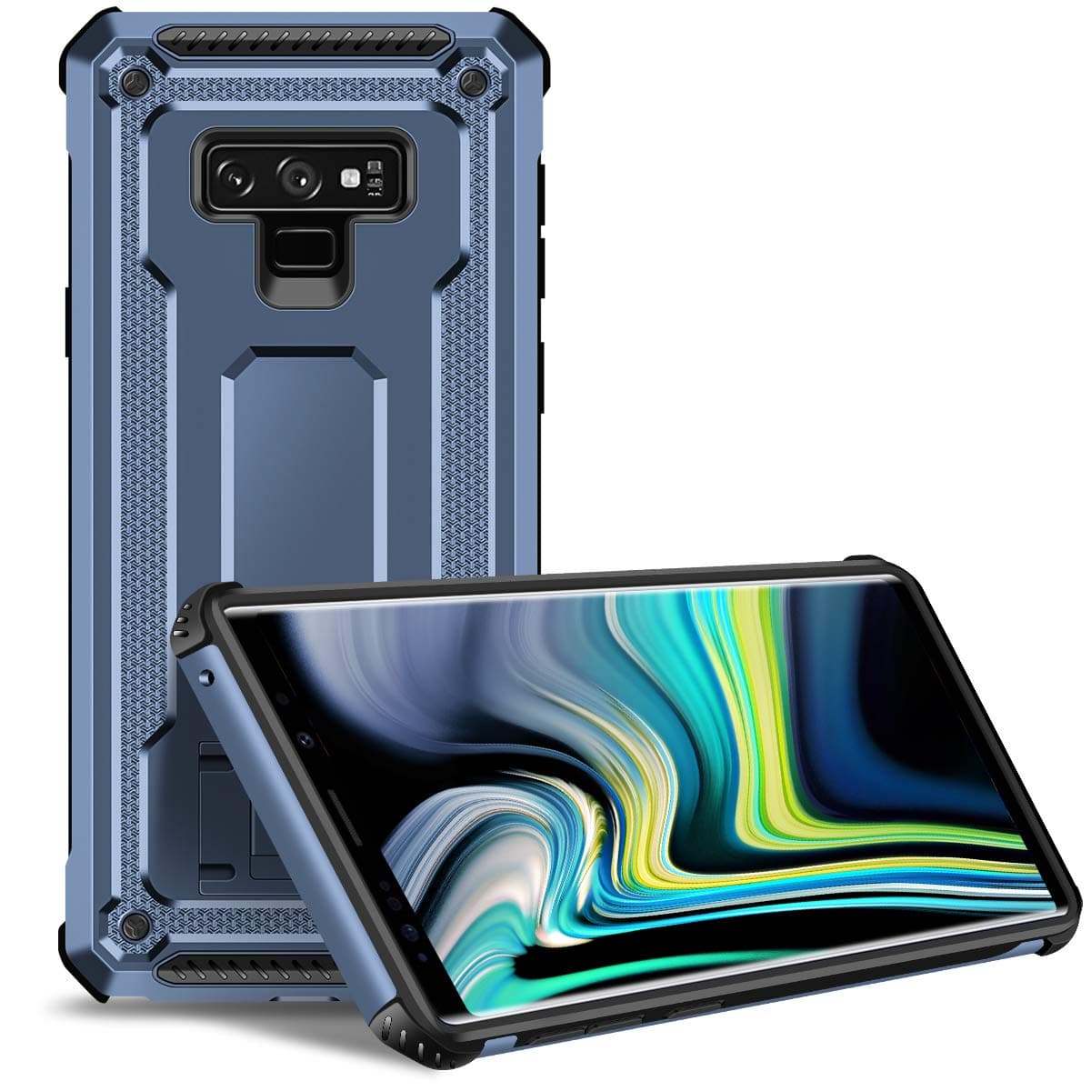 WOLLONY Kickstand Case for Galaxy Note 9, Hybrid Heavy Duty Protection Rugged Shockproof Anti-Scratch Non-Slip Stand Armor Cover for Samsung Galaxy Note 9 (2018) Support Car Mount - Deep Blue