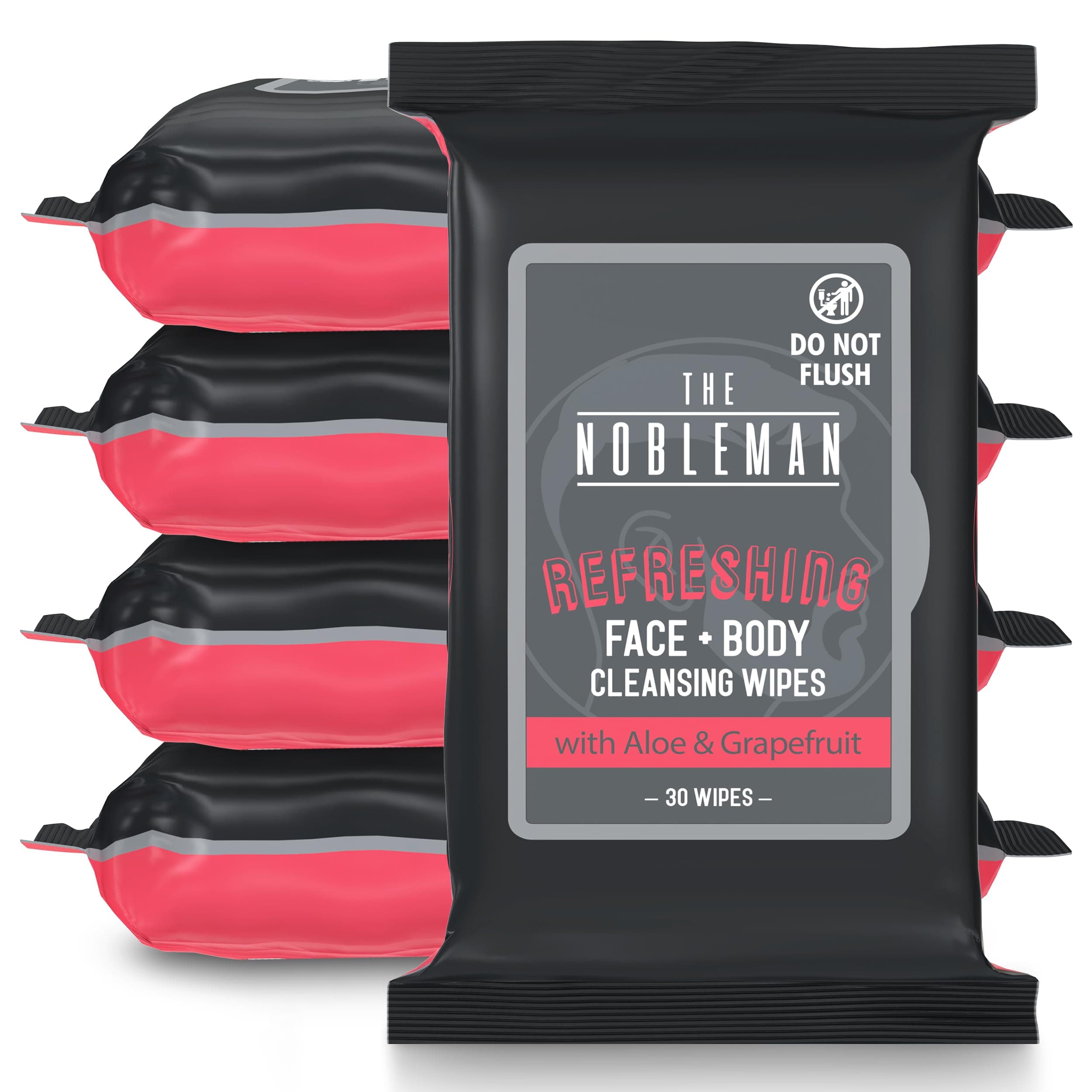 The Nobleman Face + Body Cleansing Wipes: Refreshing - with Aloe & Eucalyptus - 120 TOTAL WIPES (30ct x 4) - Travel-Friendly, Skin-Nourishing, All-in-One Wipes for Men & Women