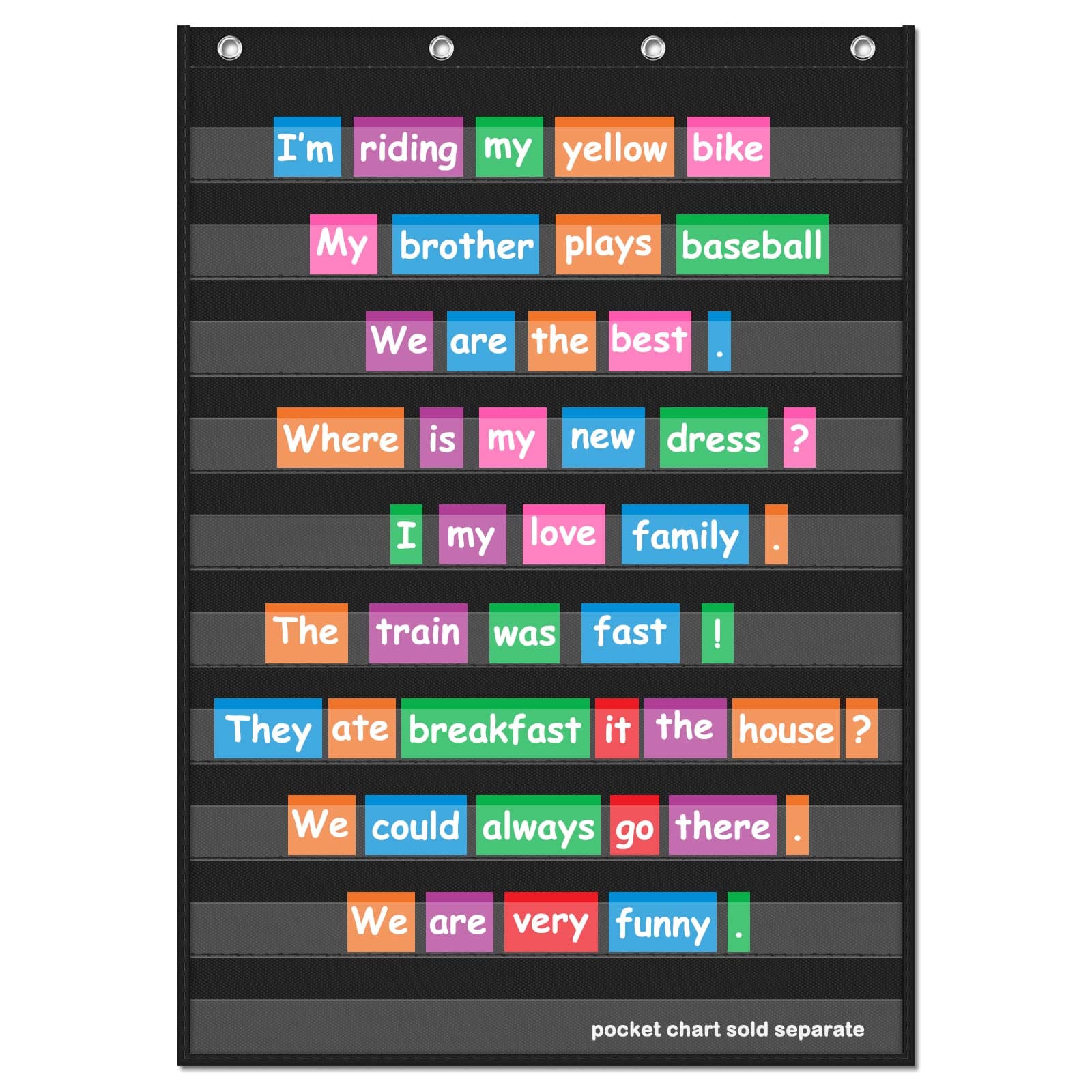 EAMAYStandard Pocket Charts, Clear 10 Pocket Chart for Teacher Lessons in a Classroom or Home Use - Fits Standard 3" Sentence Strips and Word Cards, Black