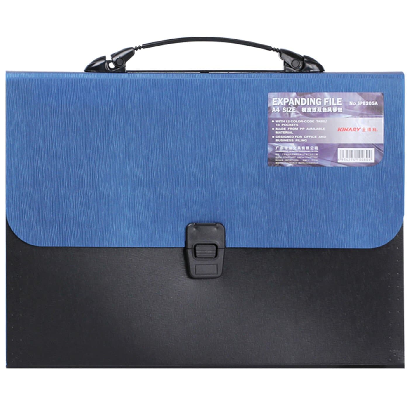 KINARY Expandable Portable Hand-Held Accordion File Document Folder File Organizer A4 and Letter Size 13 Pockets (blue)