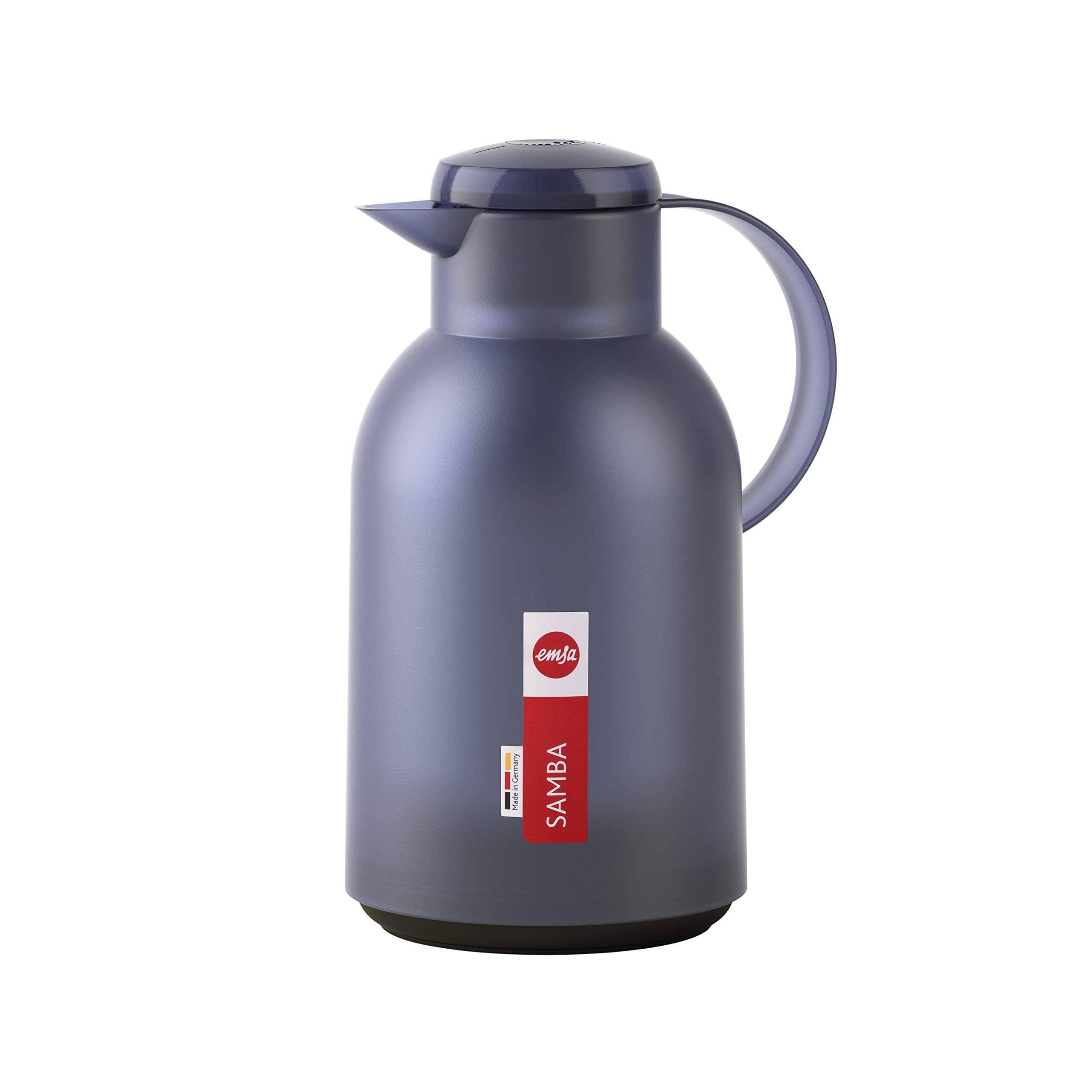EMSAN40120 Samba Insulated Jug 1.5 Litres Quick Press Closure 12 Hours Hot and 24 Hours Cold Translucent/Blue-Grey