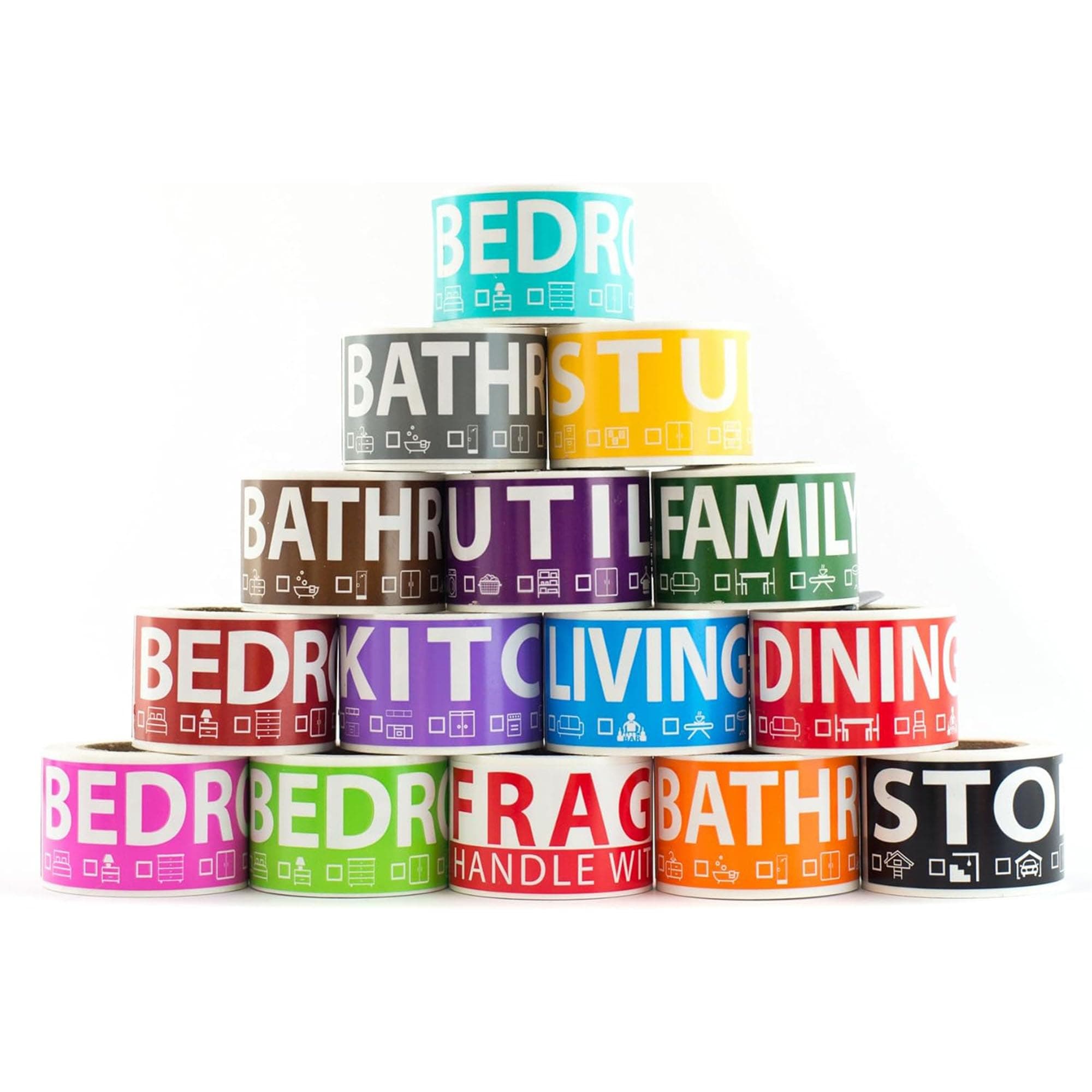 750 Moving Labels for 4 Bedroom Home — Color-Coded Room Stickers & Fragile Labels for Boxes, Supplies, Wardrobe Boxes, Apartment & House Moves
