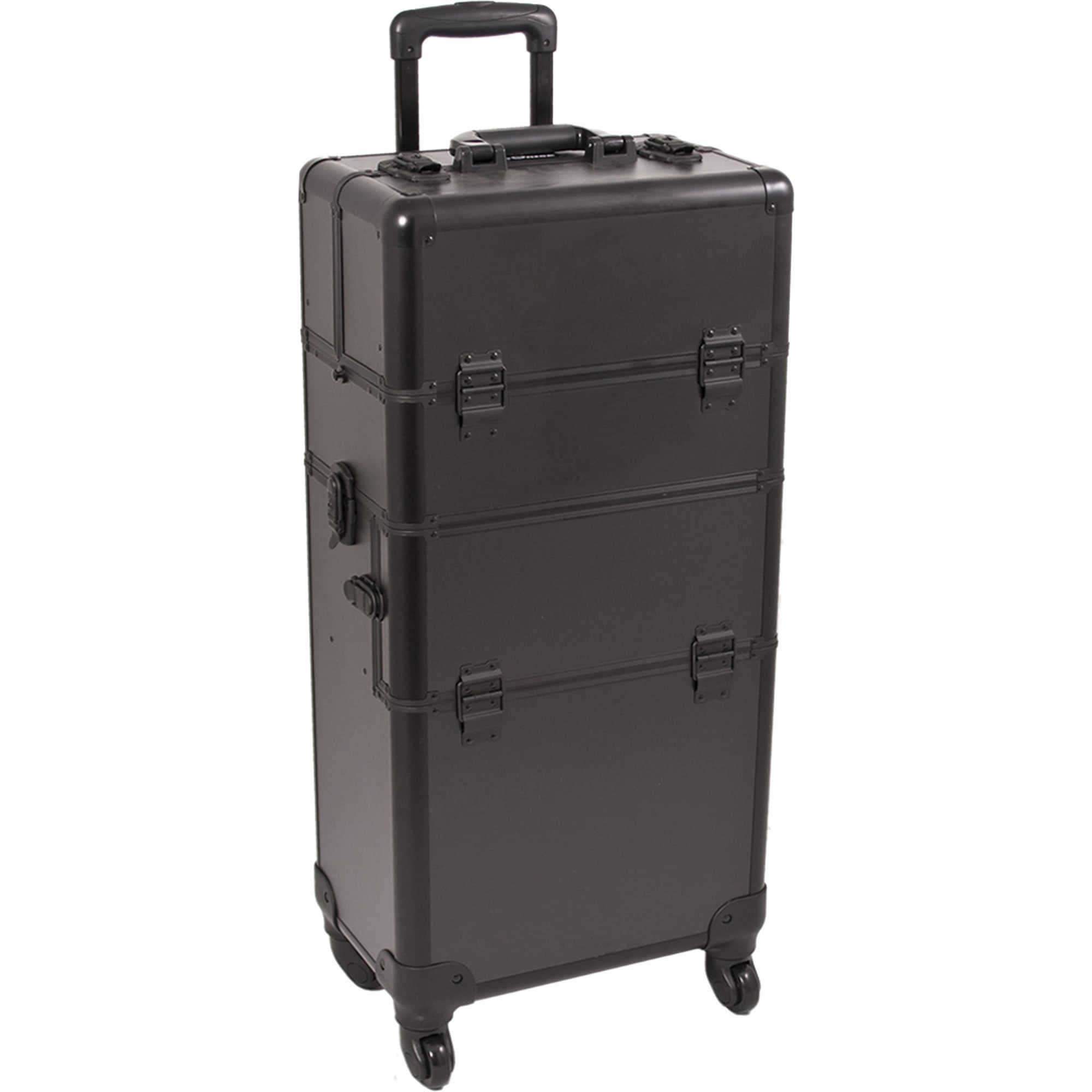 SUNRISE Makeup Case on Wheels 2 in 1 I3561 Hair Stylist Professional, 3 Trays and 1 Removable Tray, Locking with 2 Mirrors, Brush Holder and Shoulder Strap, Black Matte