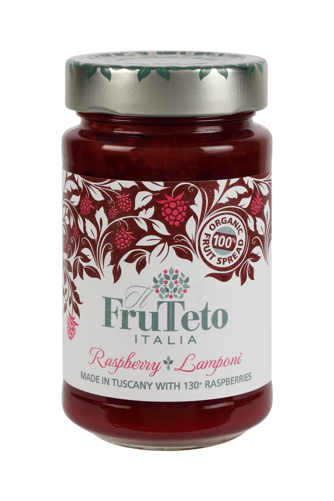 il Frutteto Italia 100% Raspberry organic fruit spread. 250g. MADE IN TUSCANY only with fruit. No Added Refined Sugar. No Preservatives.