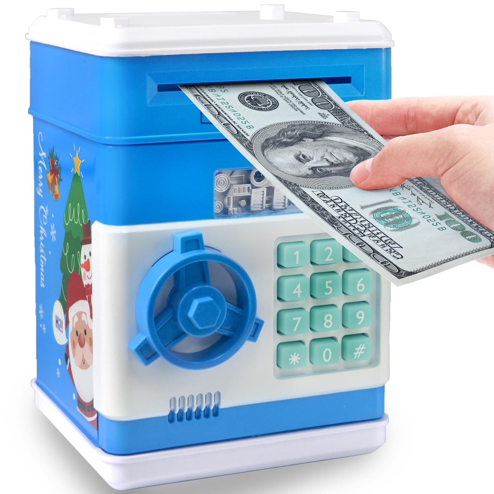 Piggy Bank for Boys Girls, PhilaeEC Mini ATM Coin Bank Money Saving Box with Password, Kids Safe Money Jar for Adults with Auto Grab Bill Slot, Great Gift Christmas and Birthday Toy for Kids