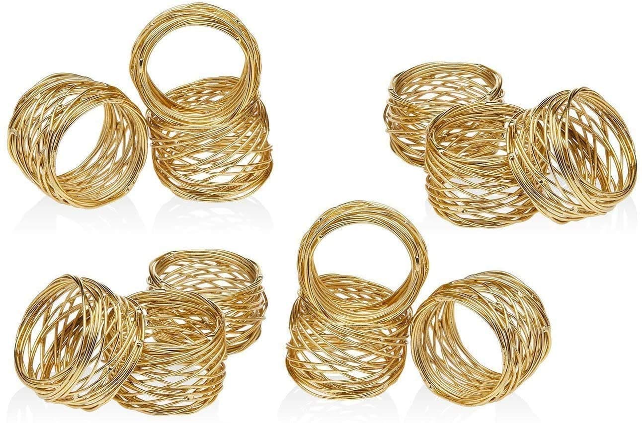 ARN Crafts Golden Round Mesh Napkin Rings- for Weddings Dinner Parties or Every Day Use (Gold Mesh Napkin Rings- Set 12)