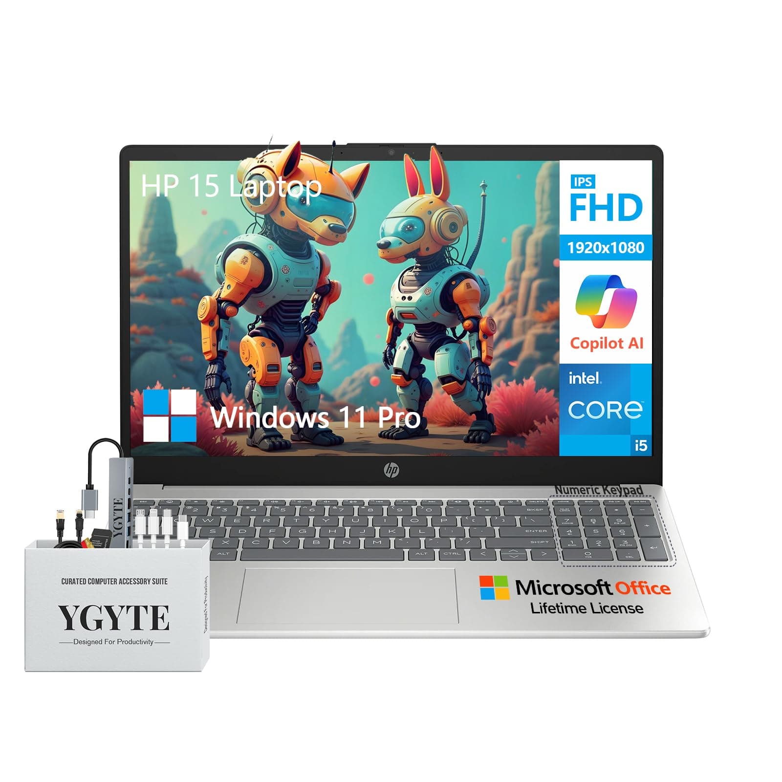 HP 2025 15 Laptop Computer, 15.6" FHD College Students Business Laptop, Intel Core i5 (10 Cores), 64GB RAM 2TB SSD+512GB Docking Set, Windows 11 Pro Lifetime Office, 10-Key Number Pad