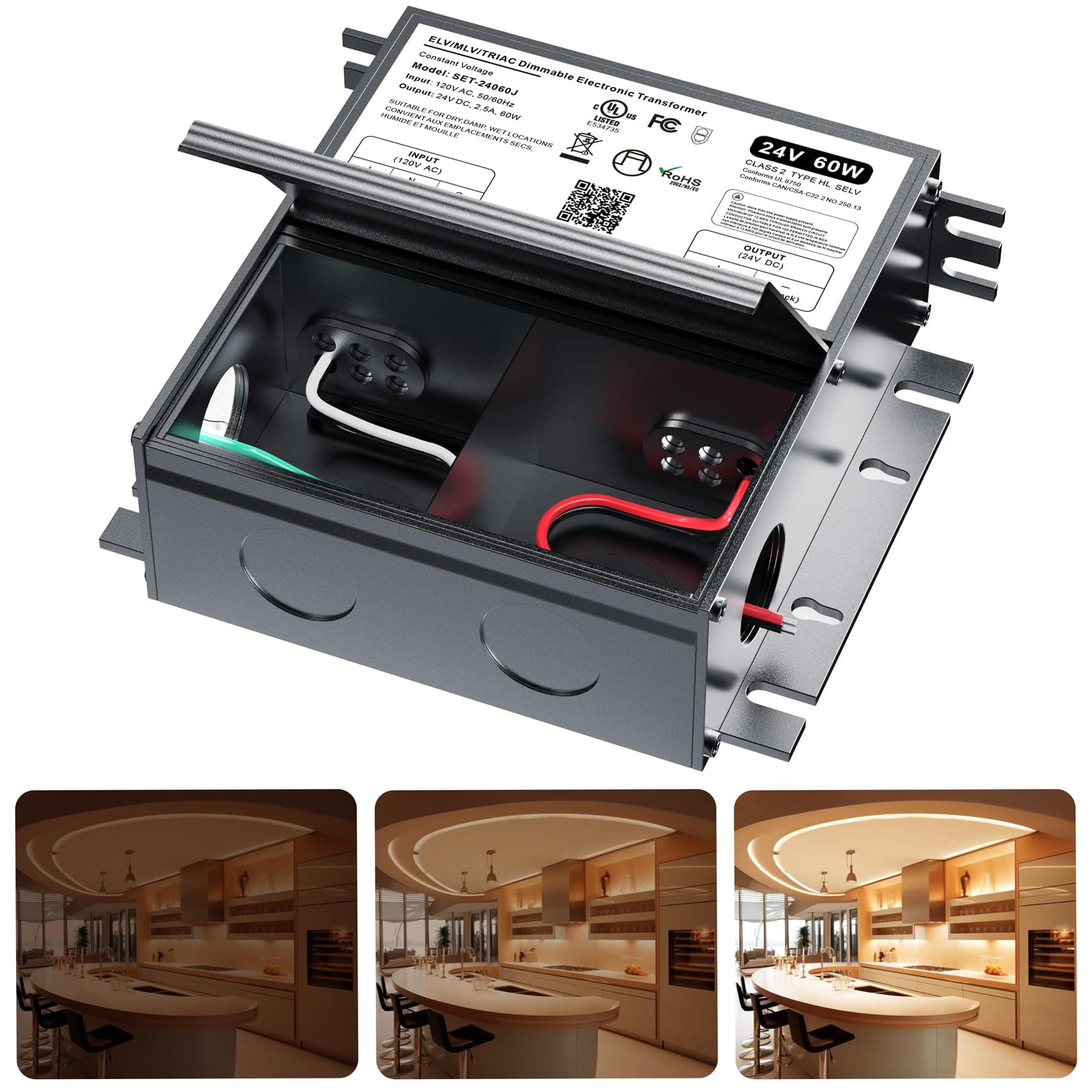 24V Dimmable LED Driver, 60W Triac ELV/MLV LED Transformer Compatible with Lutron&Leviton Switches, Dimmable Led Power Supply 60W 24V for LED Light Smooth Flicker Free Dimming