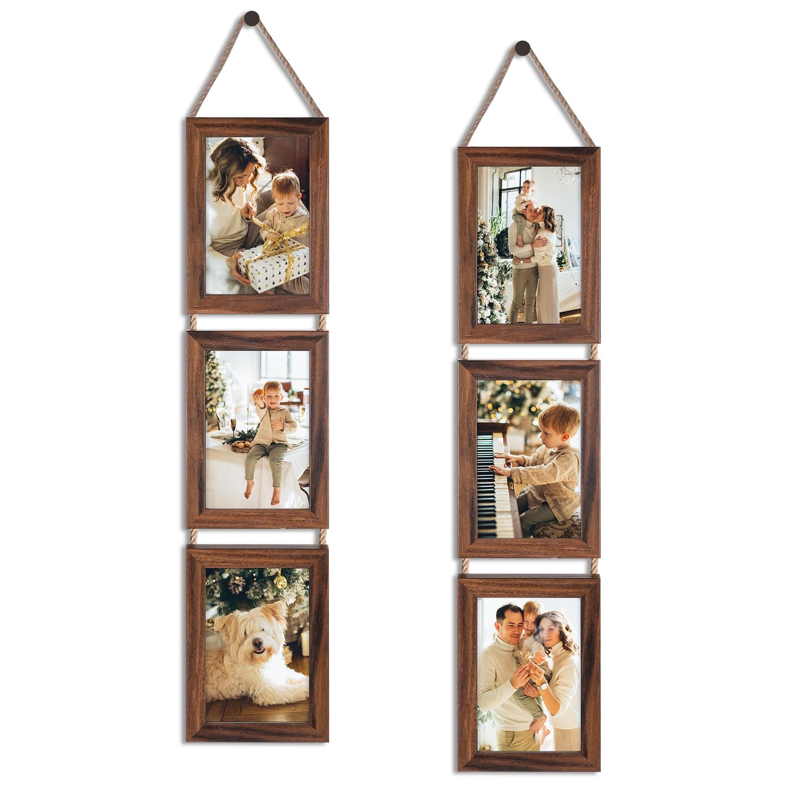 QUTREY 4x6 Picture Frames Collage, 6 Openings Wall Hanging Photo Frame Set of 2 Display 4 by 6 inch Vertical Pictures Frame, Rustic Walnut Brown