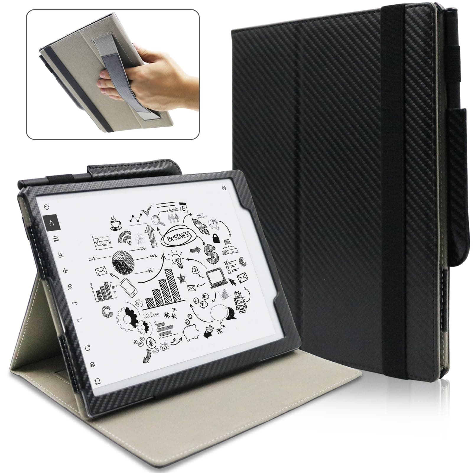Remarkable 2 10.3 inch Digital Paper Case (2020 Released), Slim Lightweight Book Folios Cover for Tablet 10.3 inch with Pen Holder/Hand Strap/Elastic Strap/Multi-Viewing Angles (Black)