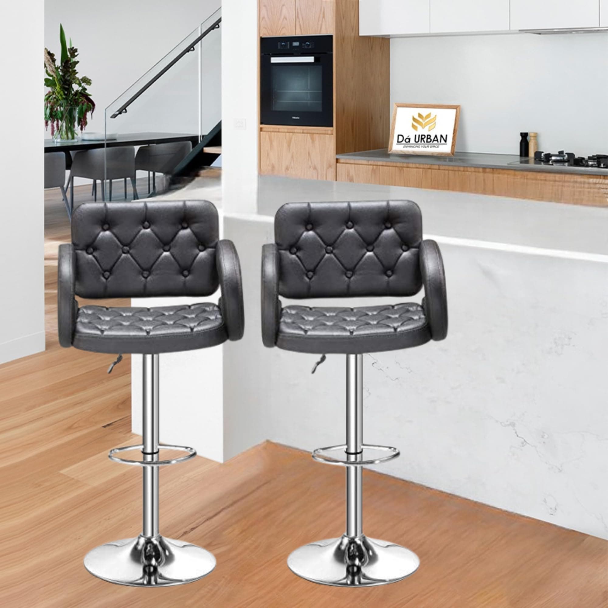 Da URBAN® HOT SEAT Pack of 2 Height Adjustable & Revolving Bar Stool/Kitchen Chair (Black)