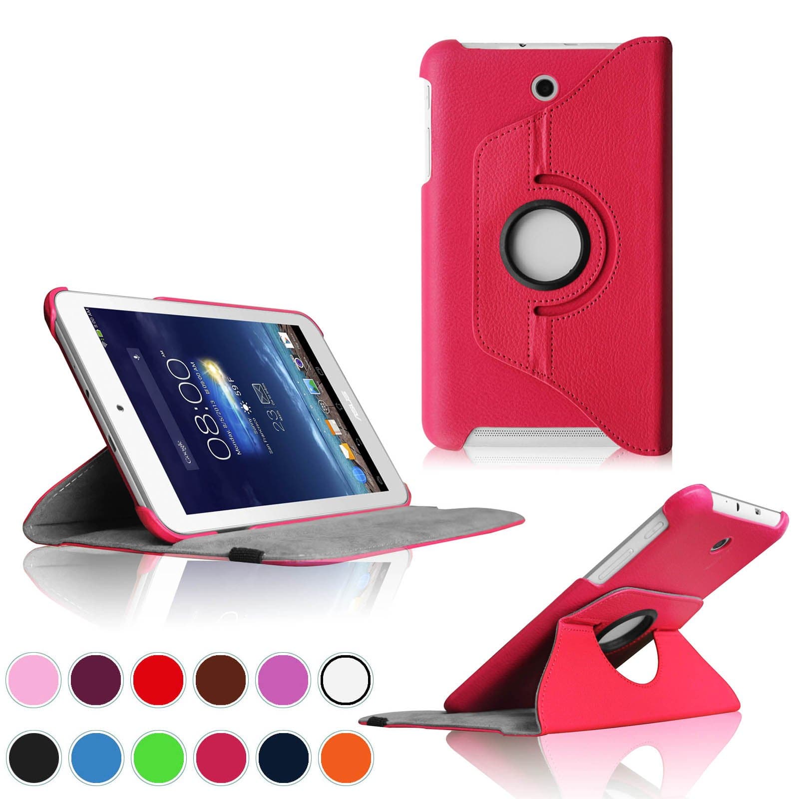 Intellishop Online 360 Rotating Leather Stand Case Cover for ASUS MeMO Pad 8 Tablet ME180, ME180A (ASUS MeMO Pad 8, Magenta)