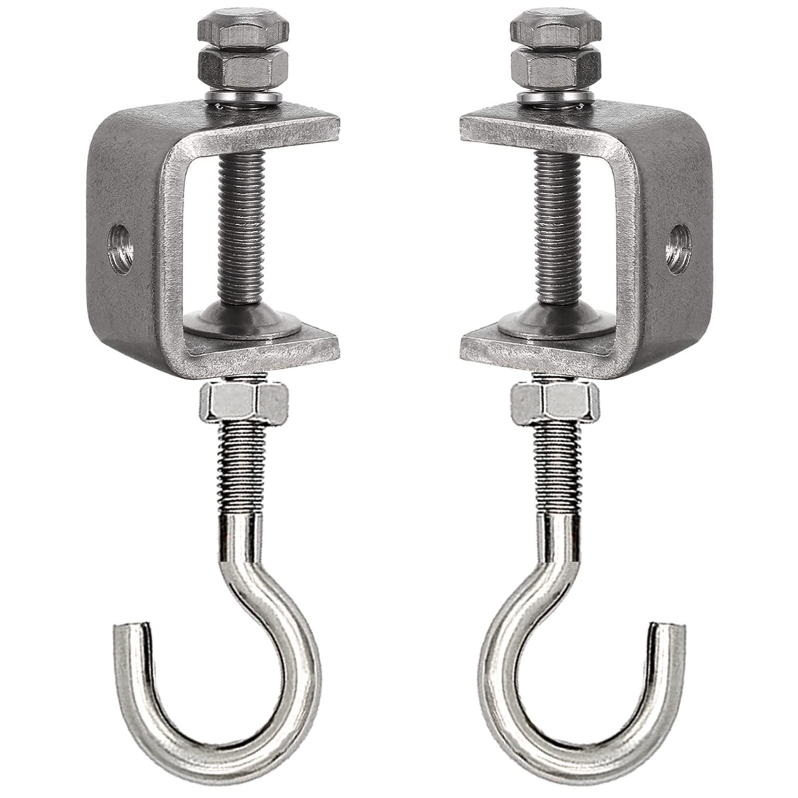 2 Set Metal Beam Hook 1 Inch Stainless Steel C Clamps and Heavy Duty Hanging J Hook/Threaded Screw Hook for Garage I Beam