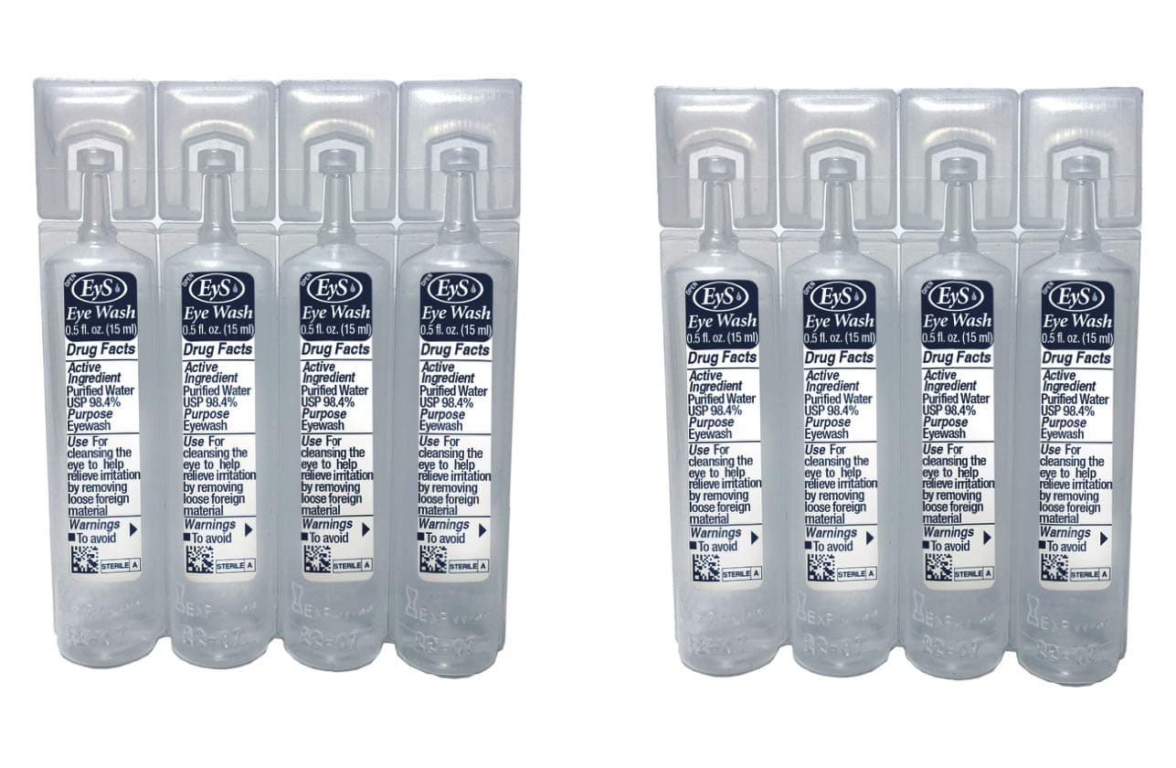 Single-Use Eye Wash Two 4-Packs, 1/2-Ounce Each Vial, 0.5 Fl Oz (Pack of 8)
