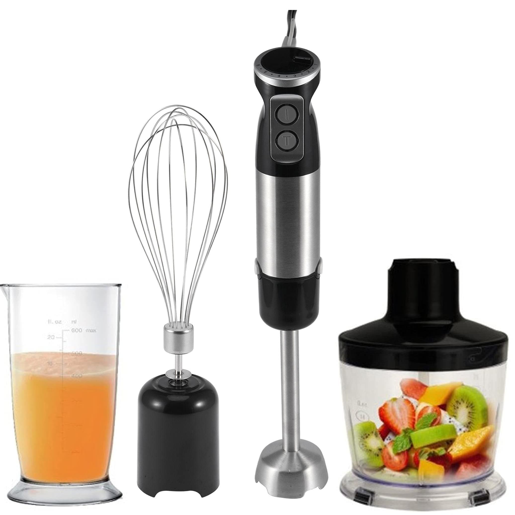 UNIGLE Kitchen Electric Mixer, 4-in-1 Multifunction Immersion Handheld Blender, 6-Speed kitchen aid mix Heavy Duty Copper Motor Brushed Includes Stirring Rod, Whisk Beater, Meat Grinder, Measuring CupBubbler