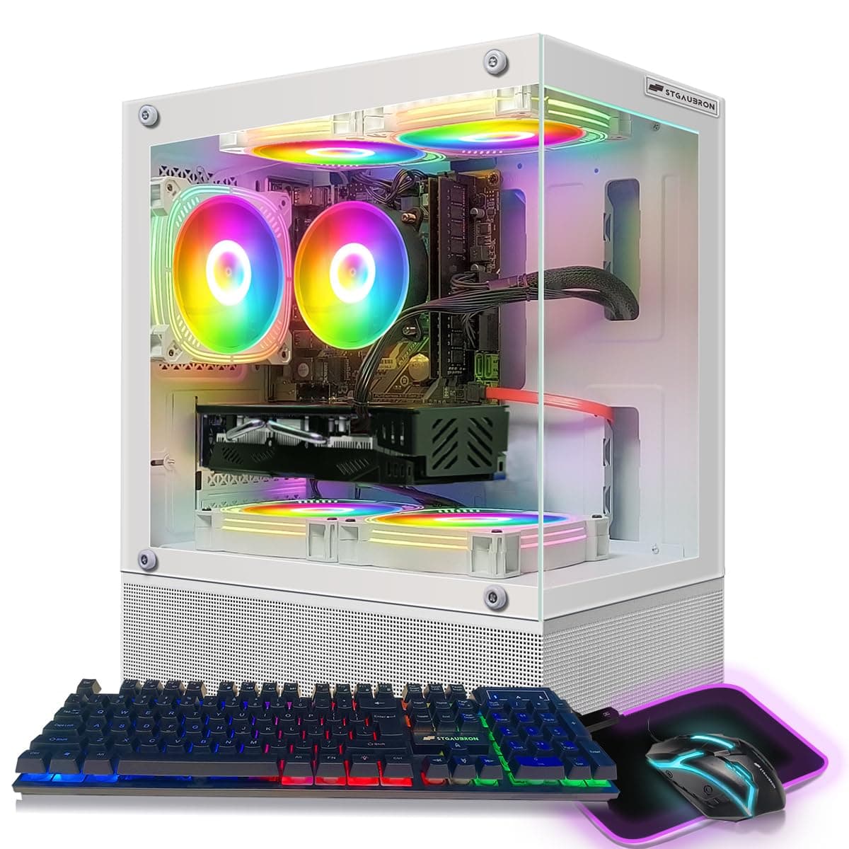 STGAubron Gaming PC Desktop, Radeon RX 580 16G GDDR5, Intel 10th Gen G5905 3.5G, 16G DDR4, 1T SSD, WiFi, BT 5.0, RGB Fan x5, Windows 11 Home, White