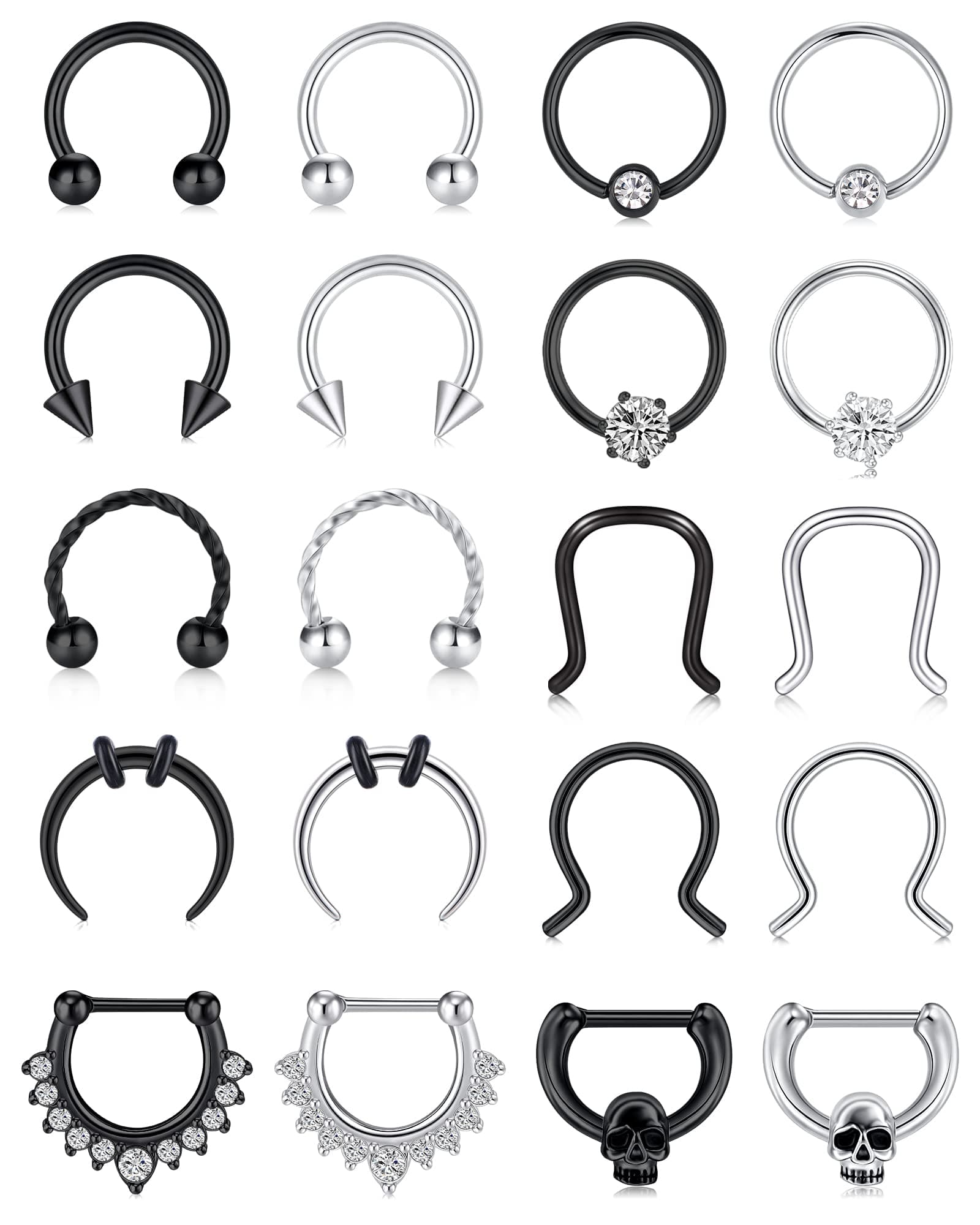 16G 20Pcs Surgical Steel Nose Rings Septum Rings Captive Bead Rings Horseshoe Piercing Jewelry Cartilage Helix Daith Tragus Earring Hoop Lip Hinged Seamless Nose Hoop Ring for Women Men