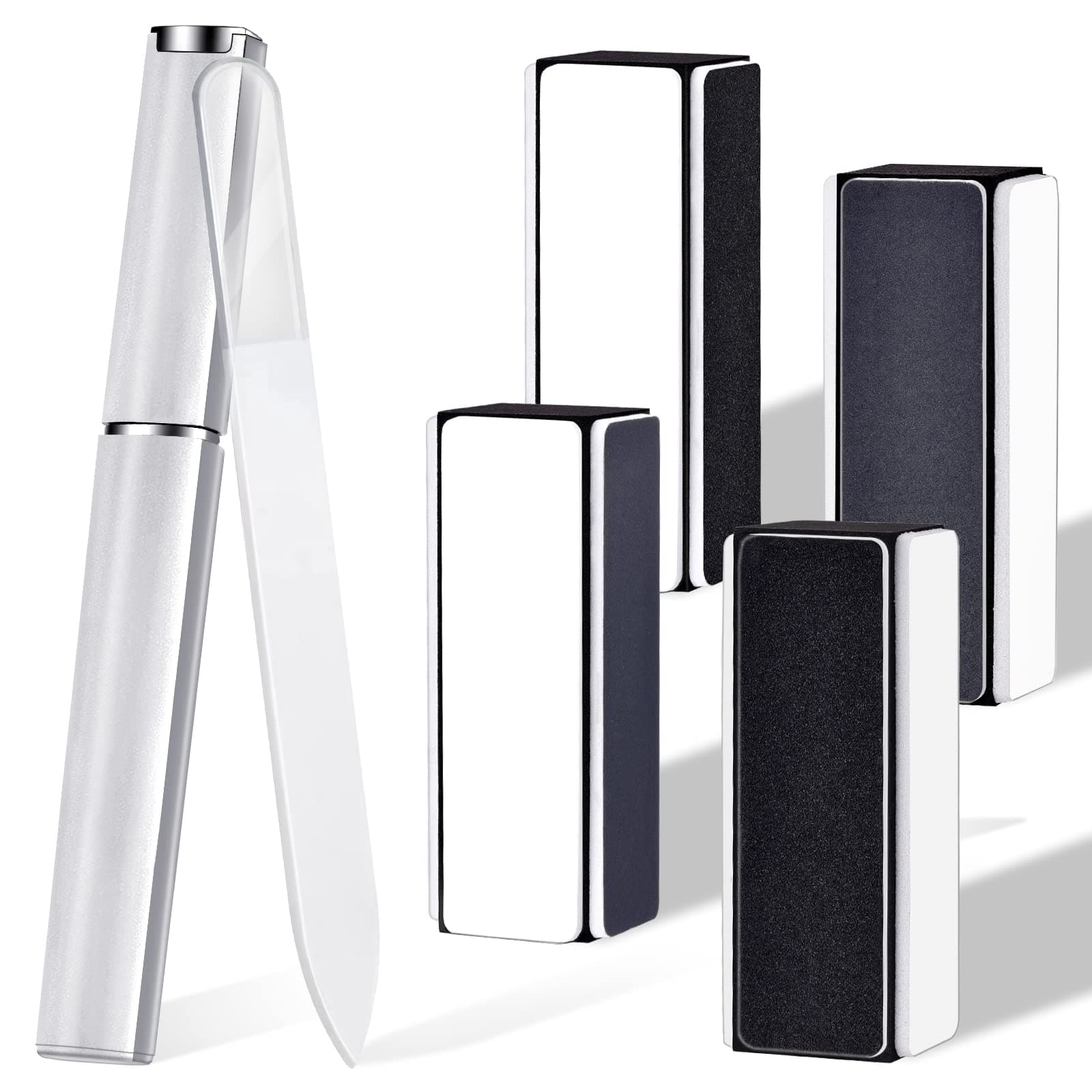 Nail Buffers Blocks,TsMADDTs Shine Nail Buffers Blocks 4-way Nail Buffer Blocks Glass Nail File Shiny Buffer Block for Natural Nail 5pcs Manicure Nail Care Tools