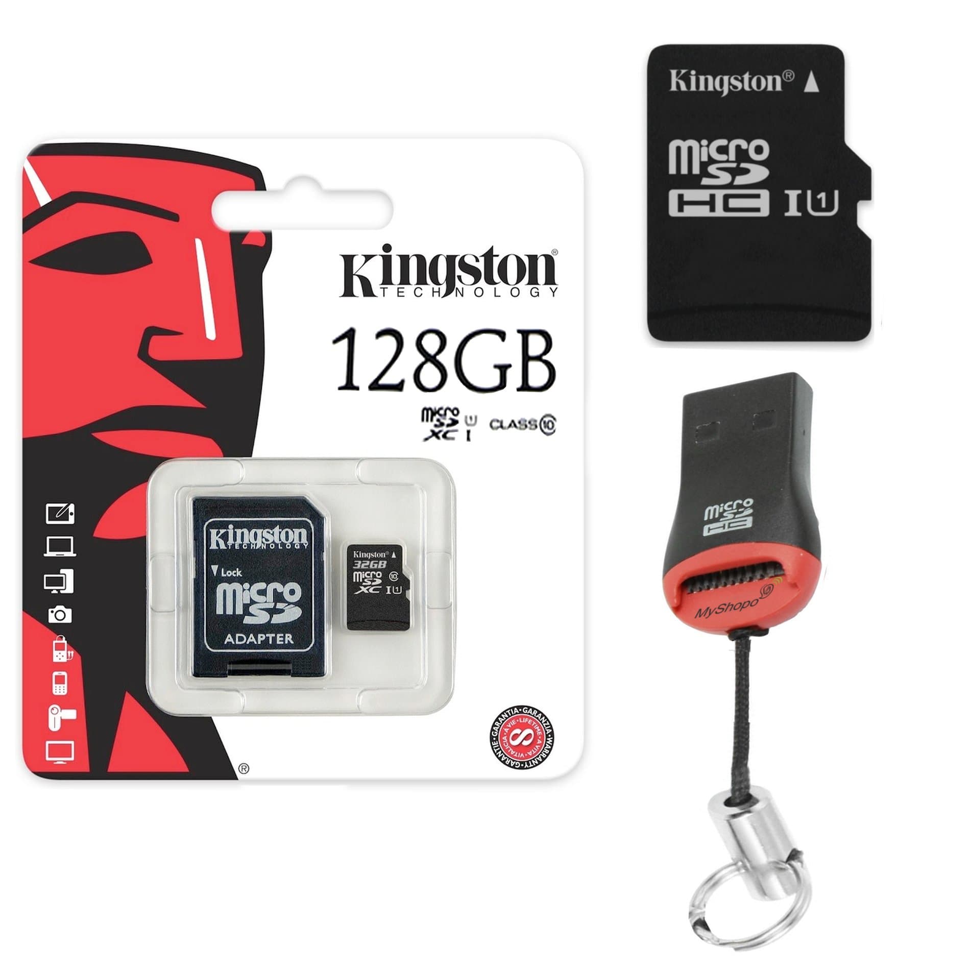 Original Kingston 128GB 128 GB SDHC MicroSD Memory Card + Card Reader for Homtom S9 Plus