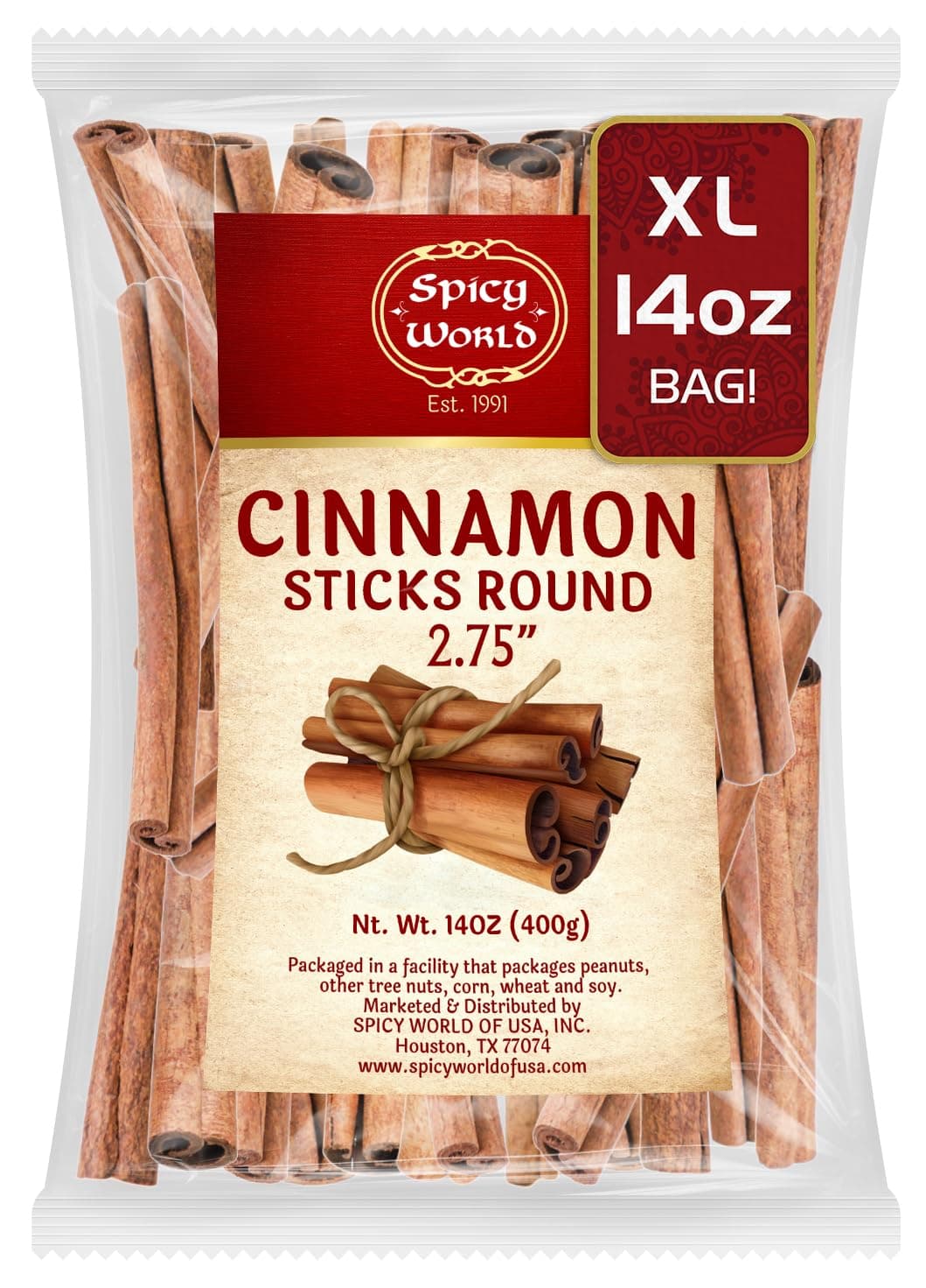 Spicy World Cinnamon Sticks 14 Oz Bag ~100 Sticks - Strong Aroma, Perfect for Baking, Cooking & Beverages - 3+ Inches Length - Cassia Saigon Cinnamon from Vietnam