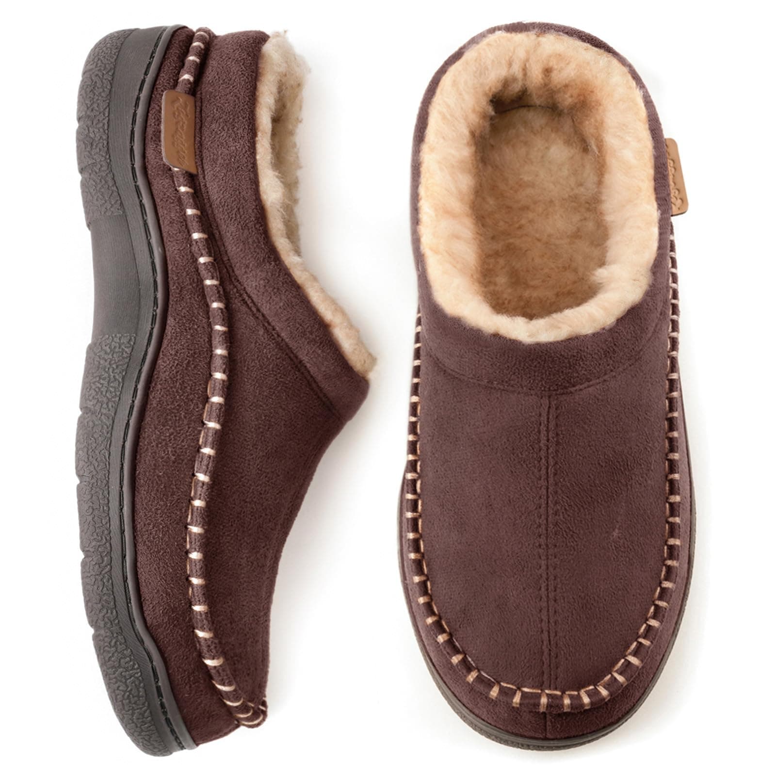Men's Slip On Moccasin Slippers, Indoor/Outdoor Warm Fuzzy Comfy House Shoes, Fluffy Wide Loafer Slippers