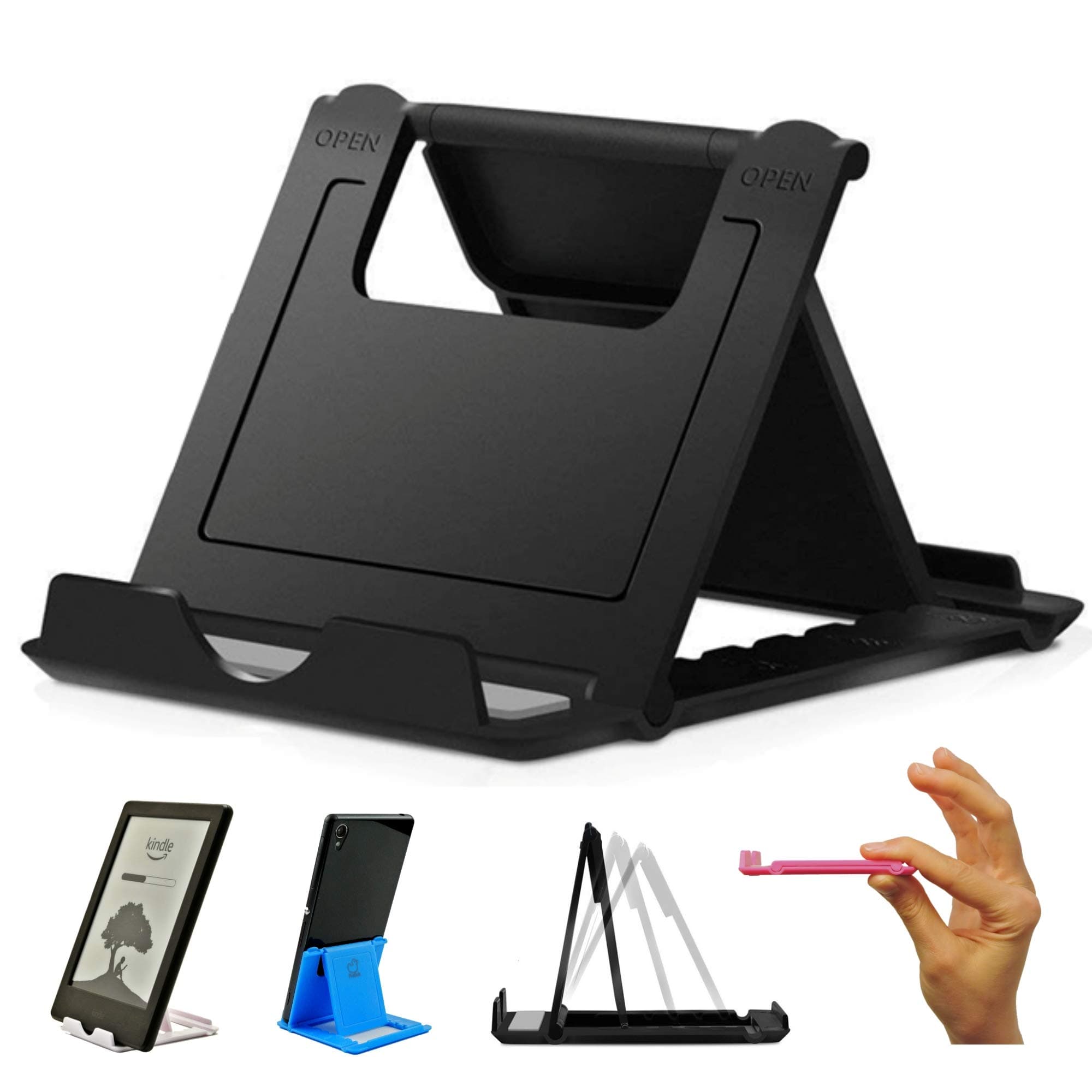 ProDuk Phone Stand, Adjustable Phone Holder Stand Dock, Lightweight, Portable, Universal for Mobile Phone WhatsApp Skype Zoom Office Home Kitchen or Travel (Black)