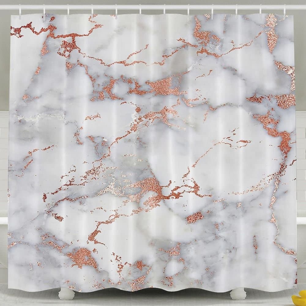 TingsCity Fashion Printing Home Life Rose Gold Marble Shower Curtain With Hooks Impermeable Bathing 6672 Inch