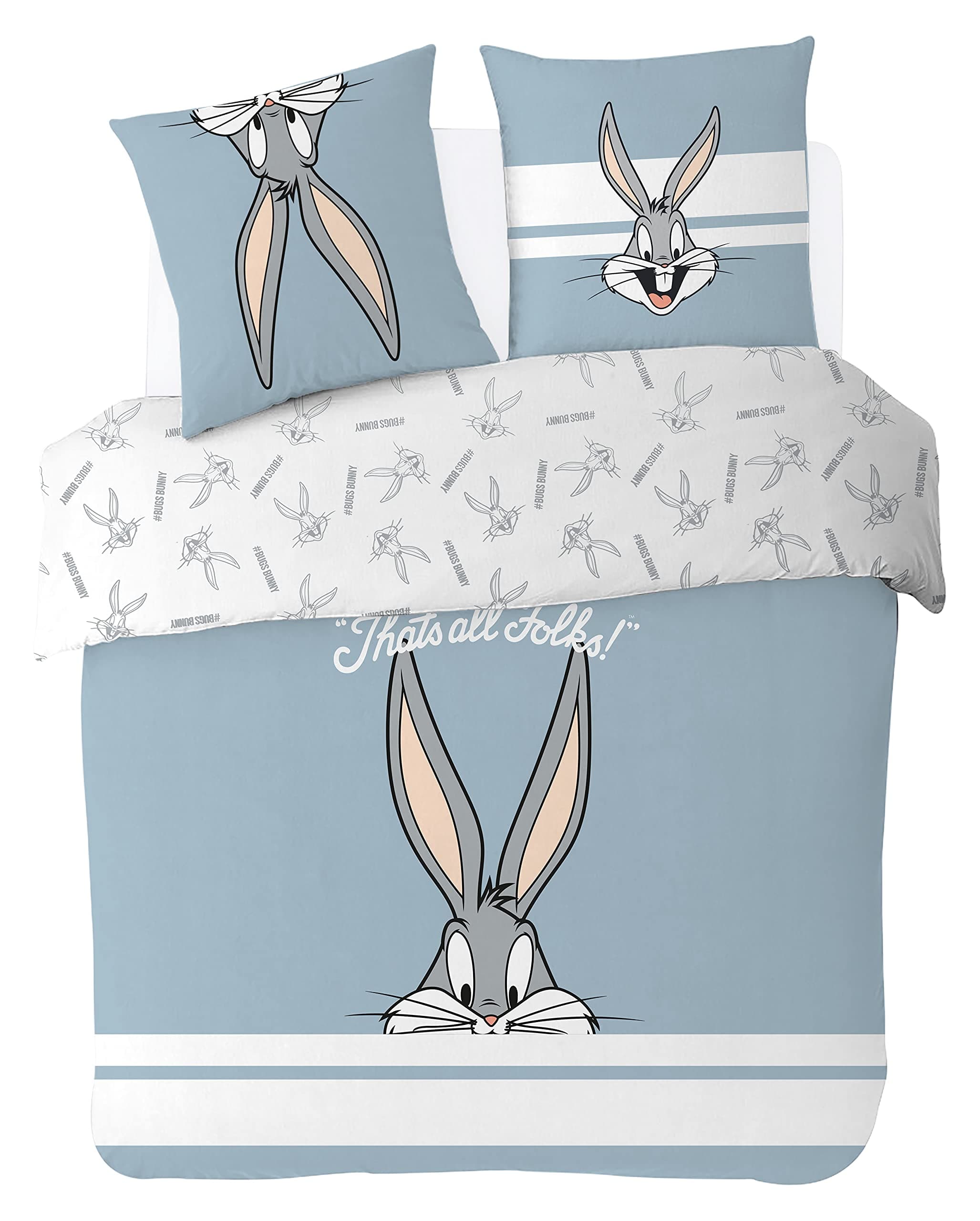 Les Looney Tunes Looney Tunes Teen Duvet Cover Set, Blue, Double, 200 x 200 cm, Cotton, Reine