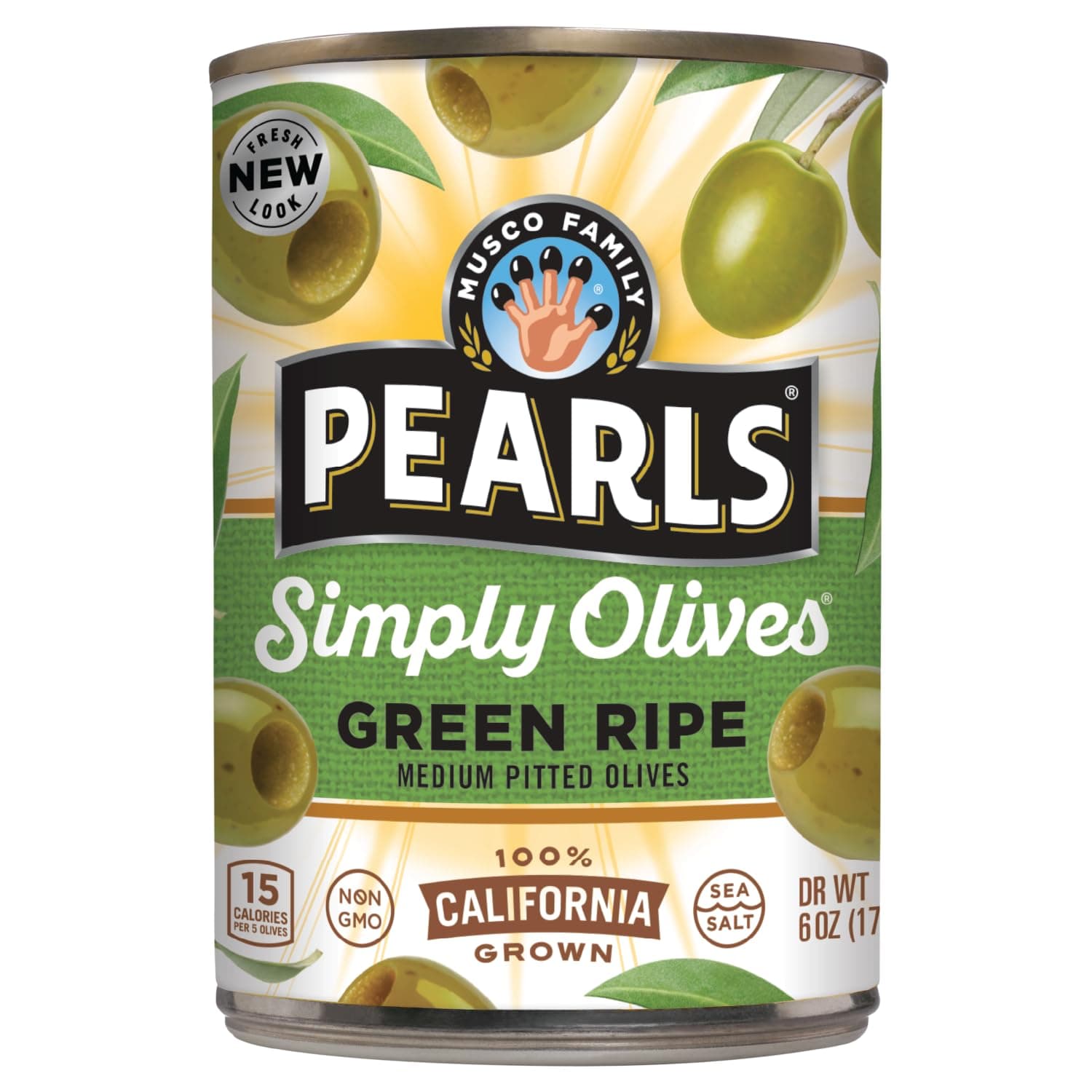 PEARLSSimply Olives Green Ripe Pitted Olives, Pack of 12, 6 oz Cans