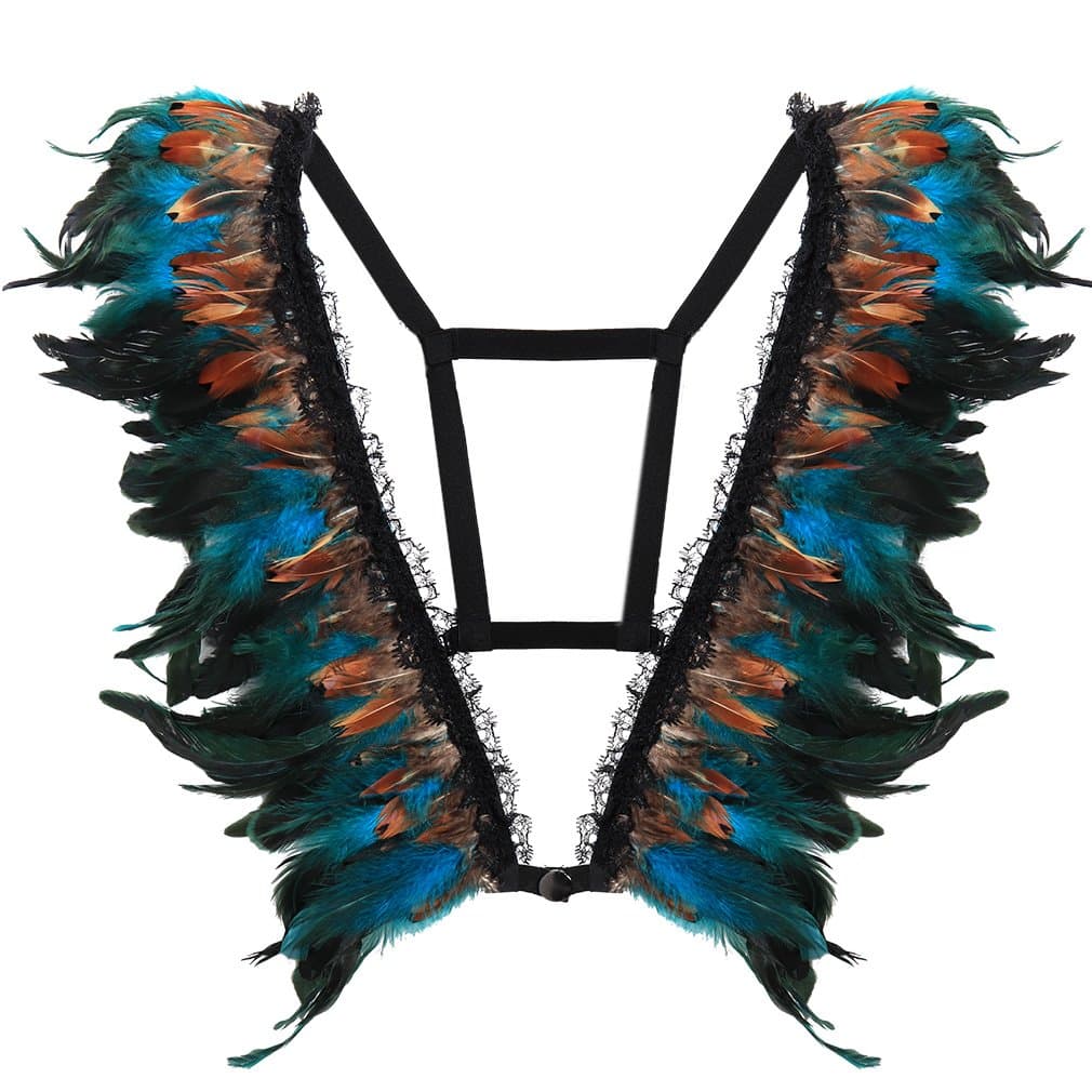 Women's Feathers Body Harness Bra Carnival Bra Elastic Adjustable Punk Gothic Dance Accessories