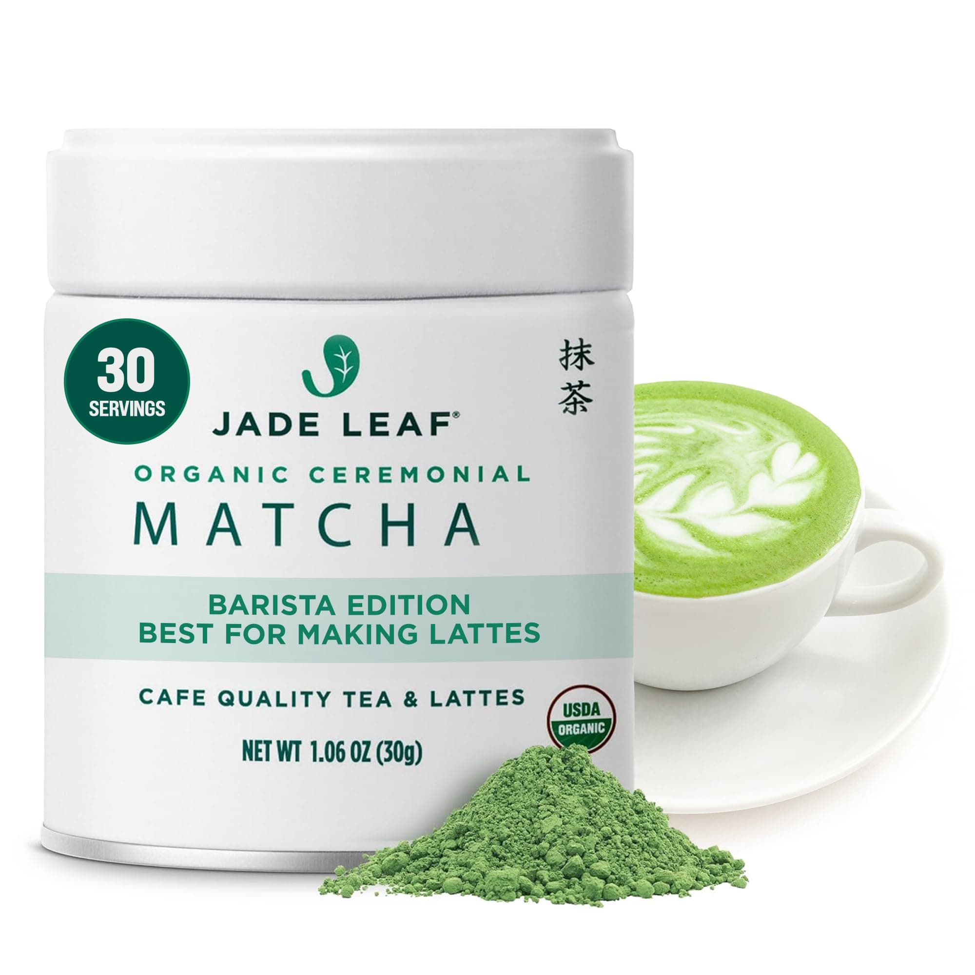 Jade Leaf Matcha Organic Ceremonial Grade Green Tea Powder - Barista Edition For Cafe Quality Tea & Lattes - Authentic Japanese Origin (1.06 Ounce Tin)