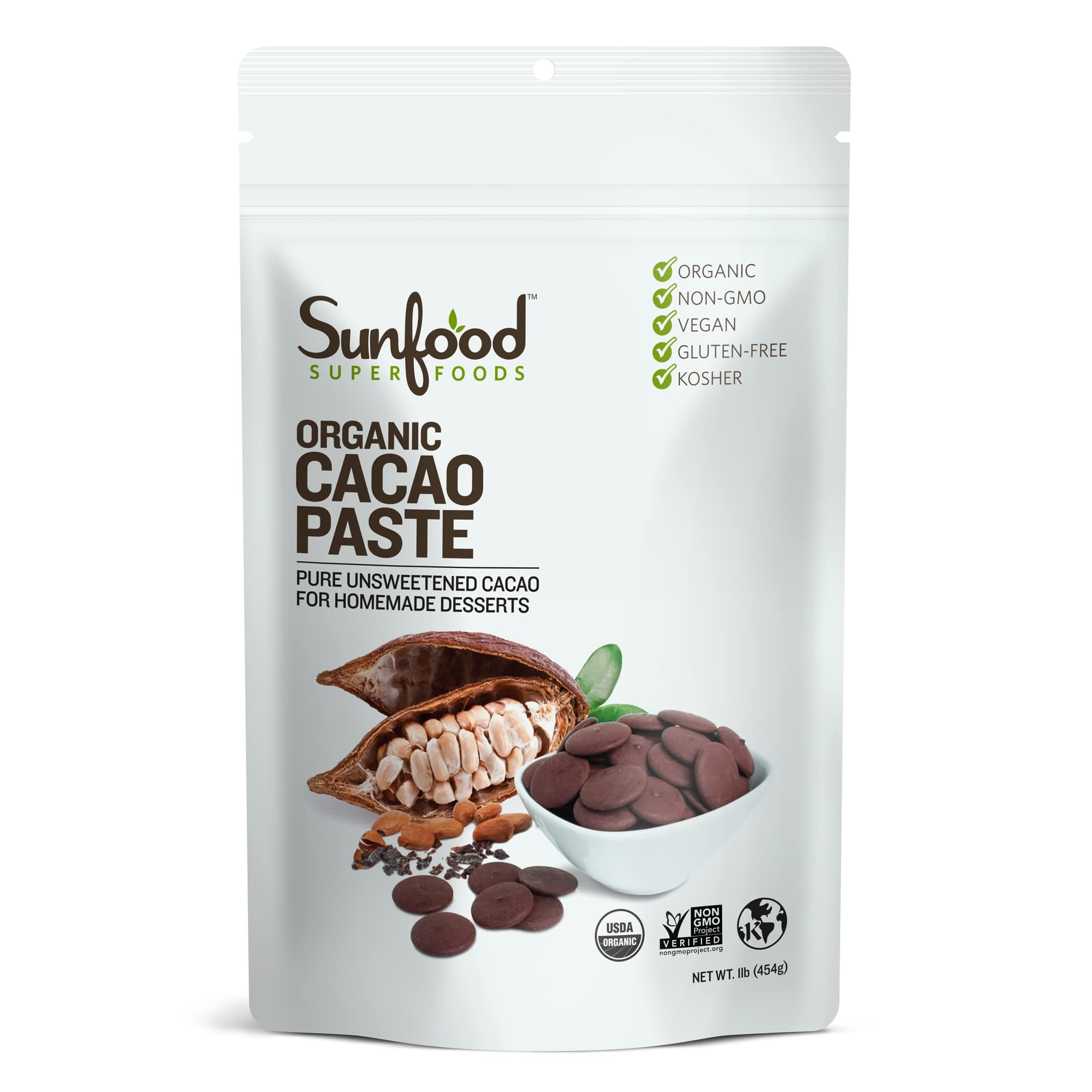 Sunfood Superfoods - Organic Cacao Paste, 1lbs