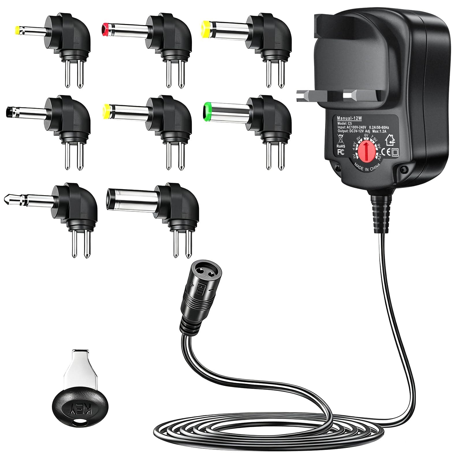 SoulBay 12W Universal 3V 4.5V 5V 6V 7.5V 9V 12V AC DC Adapter Switching Power Supply with 8 Selectable Adapter Plugs for Household Electronics Routers Speaker CCTV IP Cameras - 1000mA Max