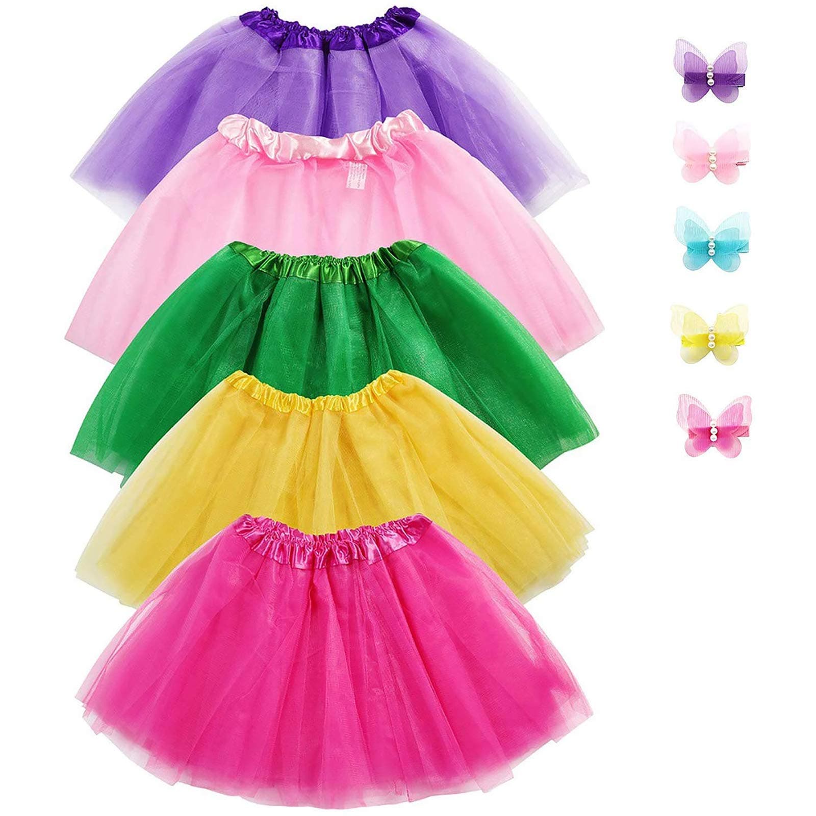 Jeowoqao Girls Tutu Set, 5pcs Tutus Dance Tutus Dress with 5pcs Flower Hairpins Fit Kids Age 3 4 5 6 7 8