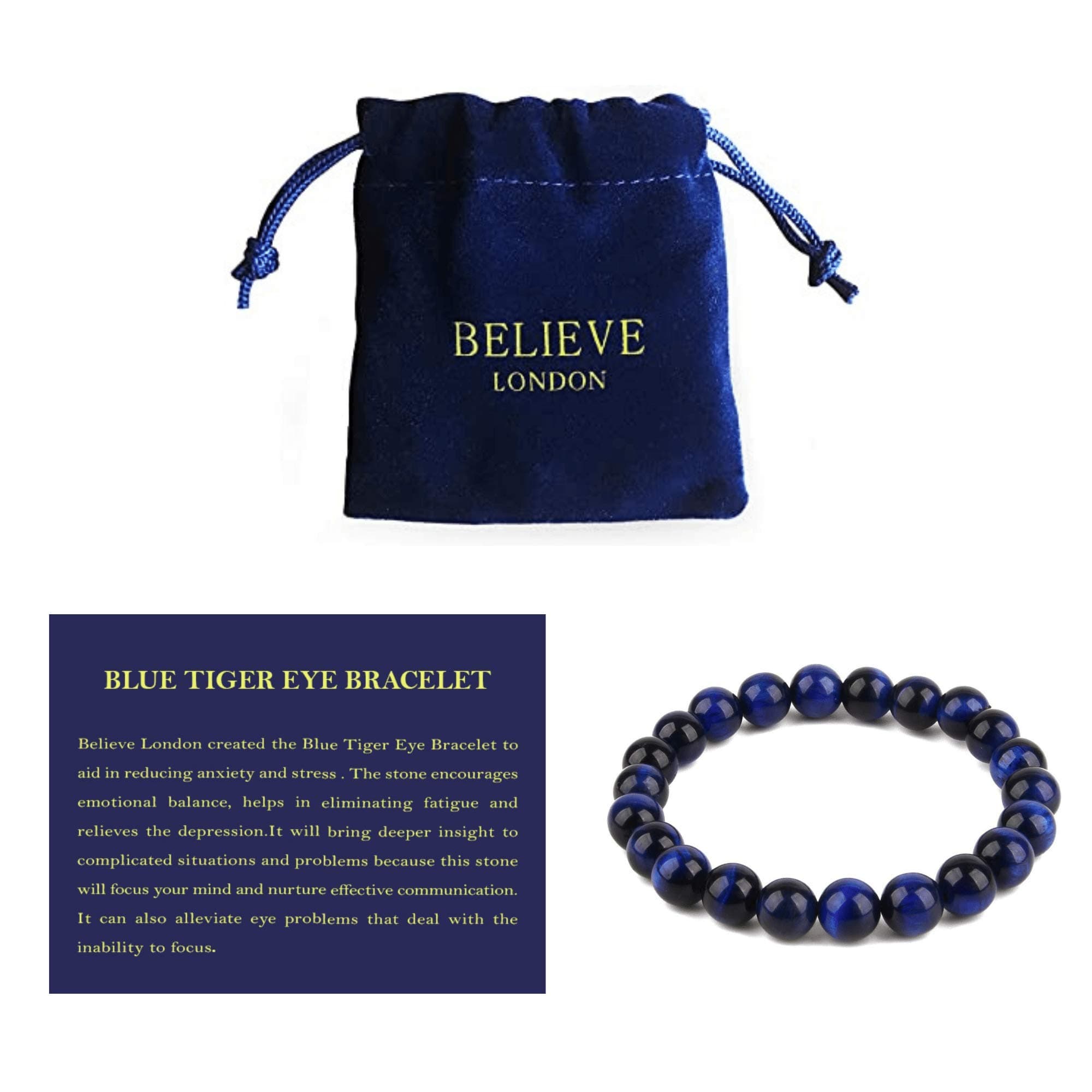 Believe London New Gemstone Chakra Bracelet Anxiety Crystal Natural Stone Stress Relief Reiki Yoga Diffuser Semi Precious