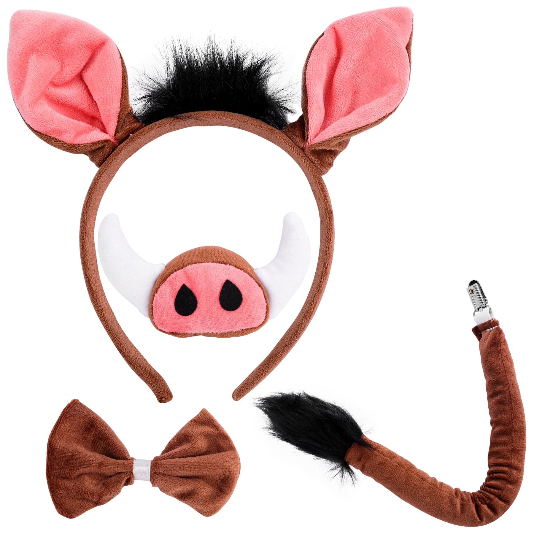Framendino4 Pack Pig Costume Animal Ears Headband Adult Cosplay Headwear With Nose Tail Horns for Birthday Party Wear
