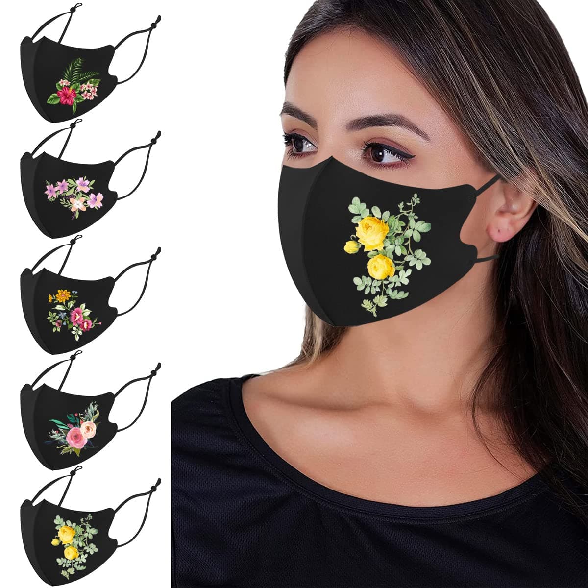Face Masks Washable,Cloth Face Mask Reusable,Ice Silk Cotton Cloth Masks,3D Printing Pattern Face Mask,Pack of 5