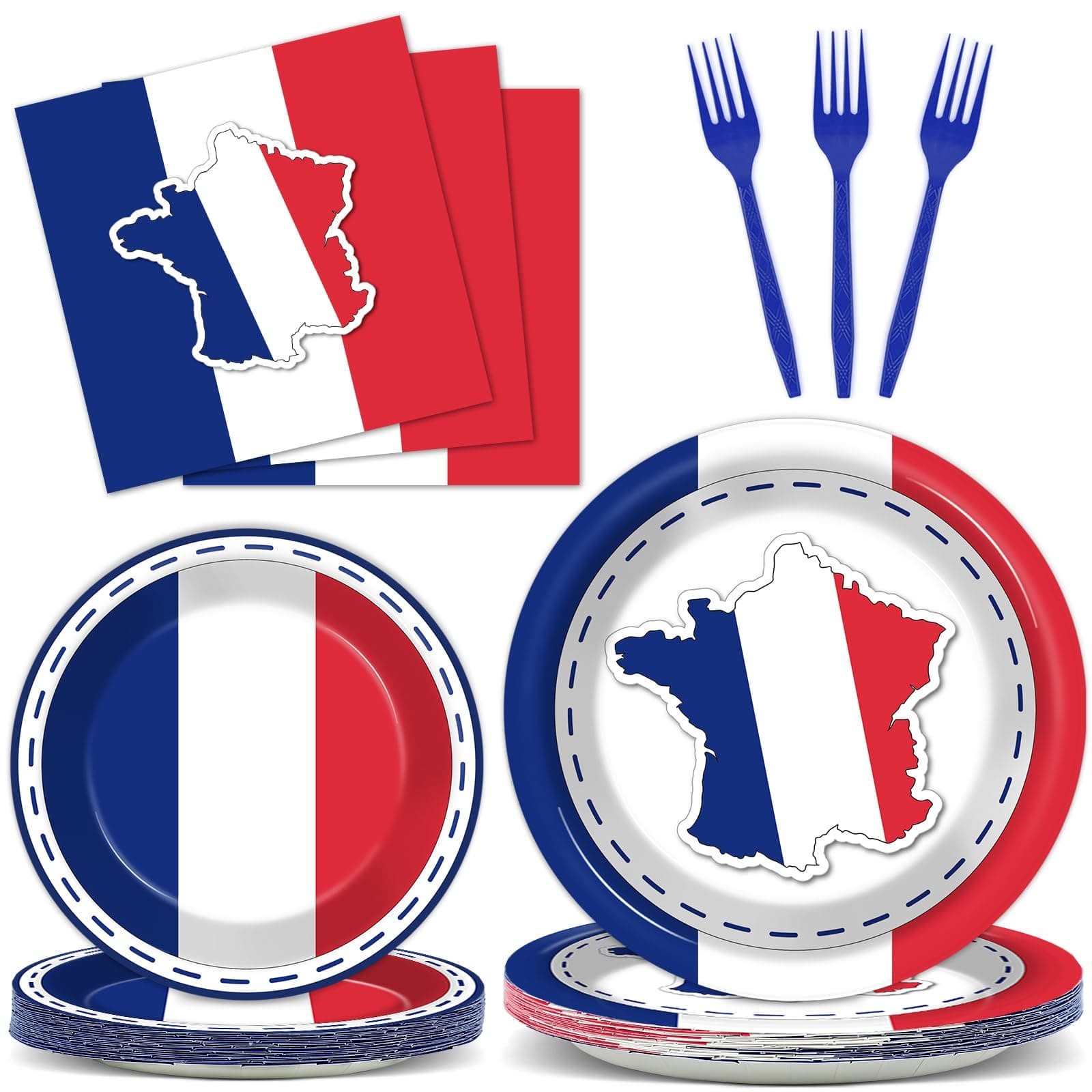 gisgfim 96Pcs France French Flag Party Supplies Paper Plates Napkins France Flag Party Tableware Set National Theme Party Decorations Favors for French Family Gathering Birthday Dining Serves 24