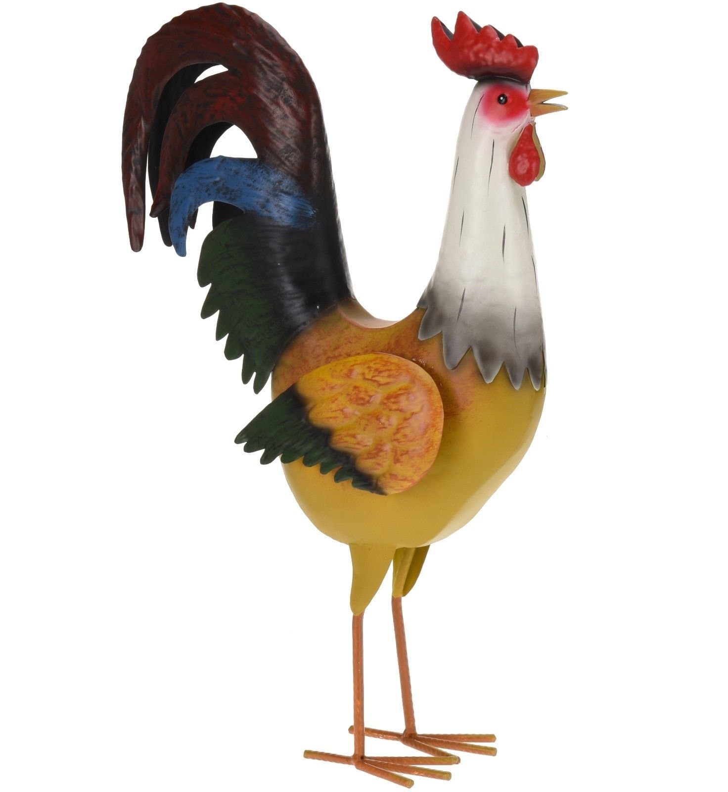 Easygift Tall Colourful Metal Rooster Garden Sculpture/Ornament (White, Yellow, Green and Blue)