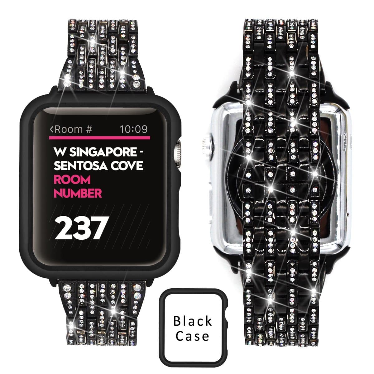 Ezzdo Apple Watch Diamond Band, Rhinestone Luxury Diamond Stainless Steel Replacement Bands for Apple Watch 38mm 42mm Series 1/2/3 (Black, 38mm)