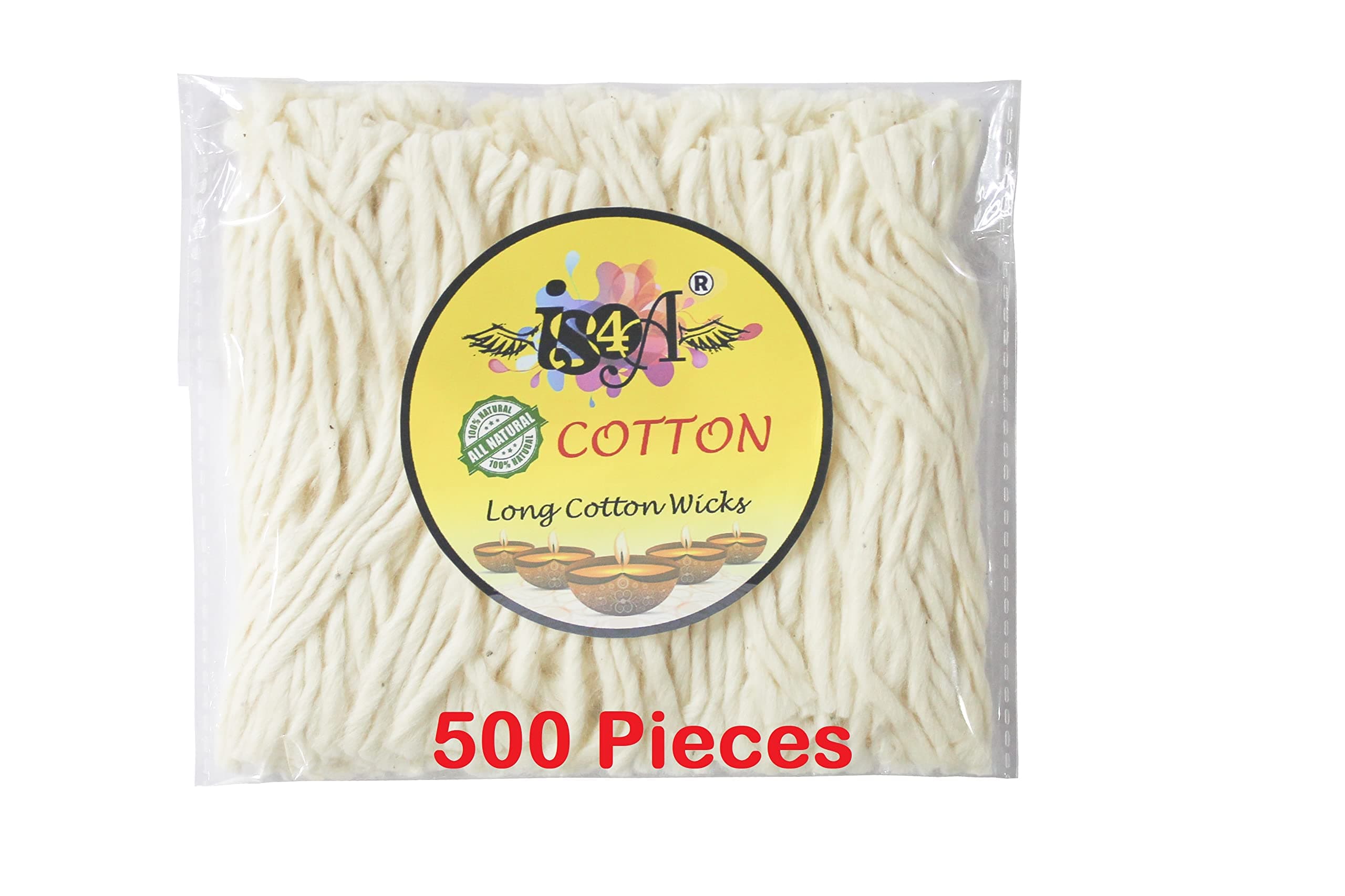 IS4A 500 Pcs Handmade Long Cotton Wicks for Puja Pooja Jyot Batti, Ideal for Brass, Kuber Clay Diya for Home Mandir Temple Clay Diyas