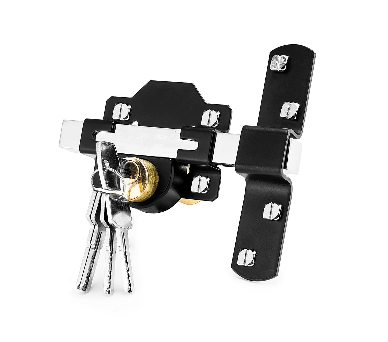 50mm Double Long Throw Gate Lock 5 Keys Garden Locking Both Sides