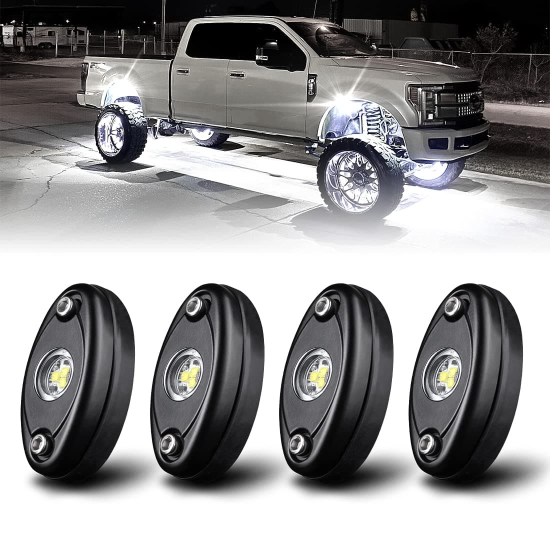 LEDUR LED Rock Lights White 4 PCS Waterproof LED Neon Underglow Light Compatible with Jeep ATV SUV Offroad Truck Boat Underbody Glow Trail Rig Lamp