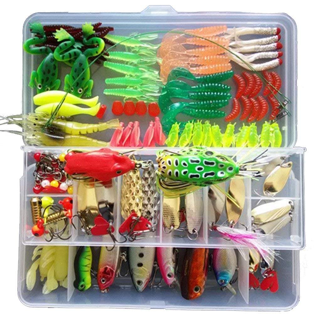 131pcs Artificial Fishing Lures Set Hard Soft Bait Minnow Spoon Crank Shrimp Jig Hook Fishing Tackle Box