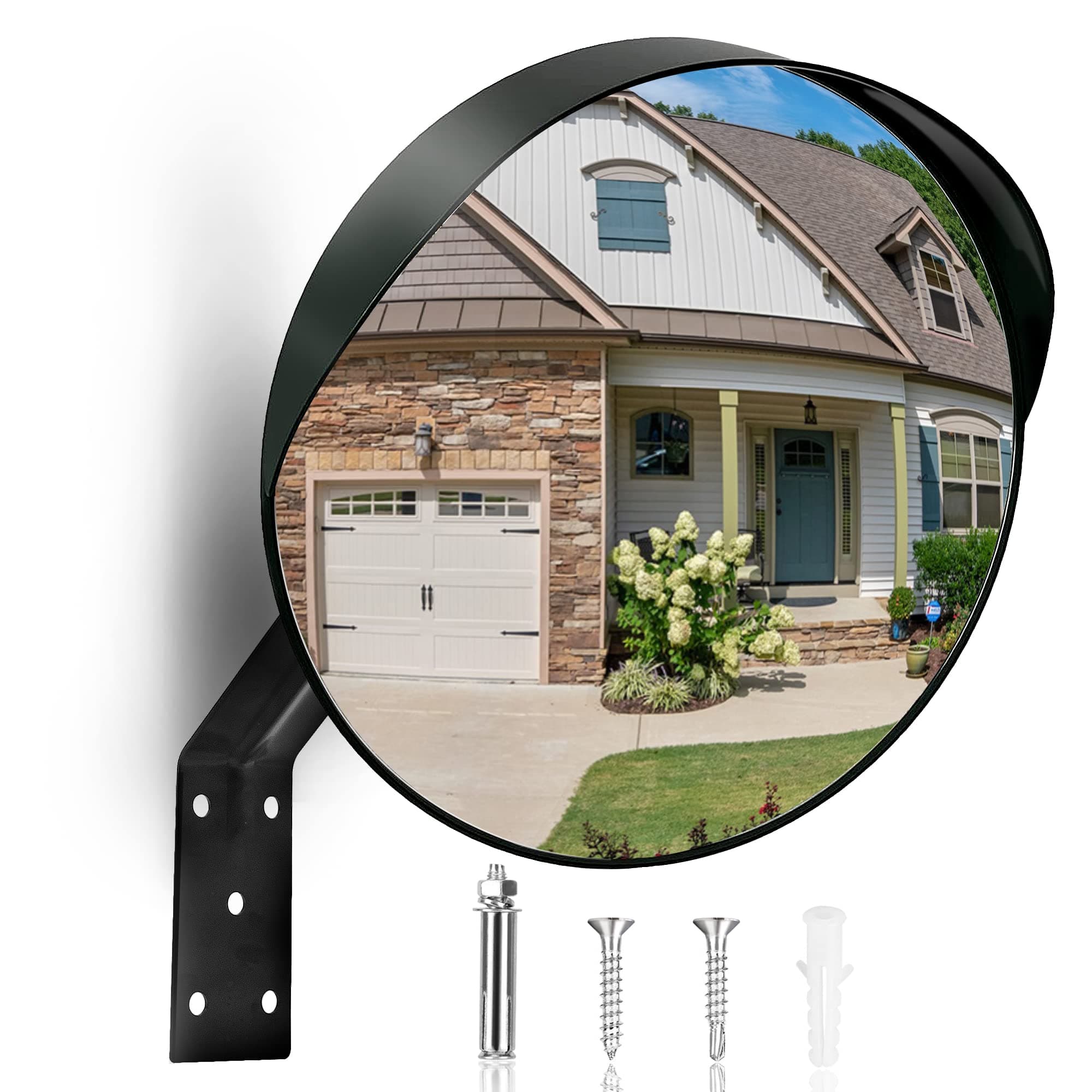 12-Inch Convex Security Corner Mirror (Clear View) - Adjustable Fixing Bracket, Wide Angle, Indoor and Outdoor Use - Ideal for Warehouse, Office, Parking Garage, and Traffic Safety (Black)