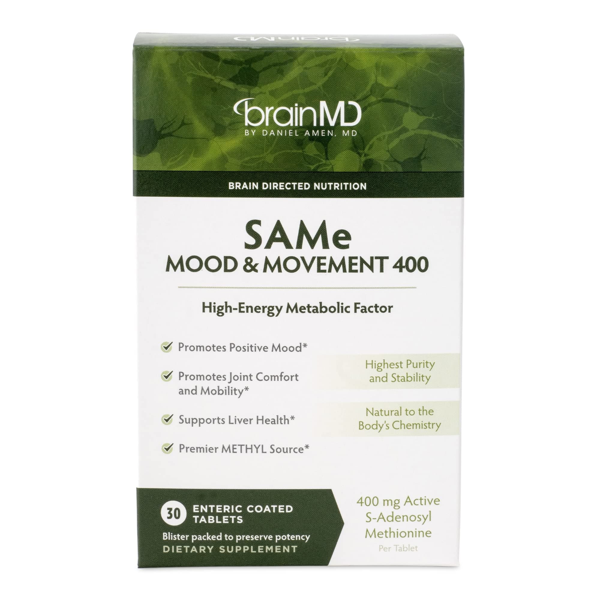 Dr Amen SAMe Mood & Movement 400 - 30 Tablets - Promotes Emotional Balance, Liver Health, Joint Comfort & Mobility - Gluten Free - 30 Servings