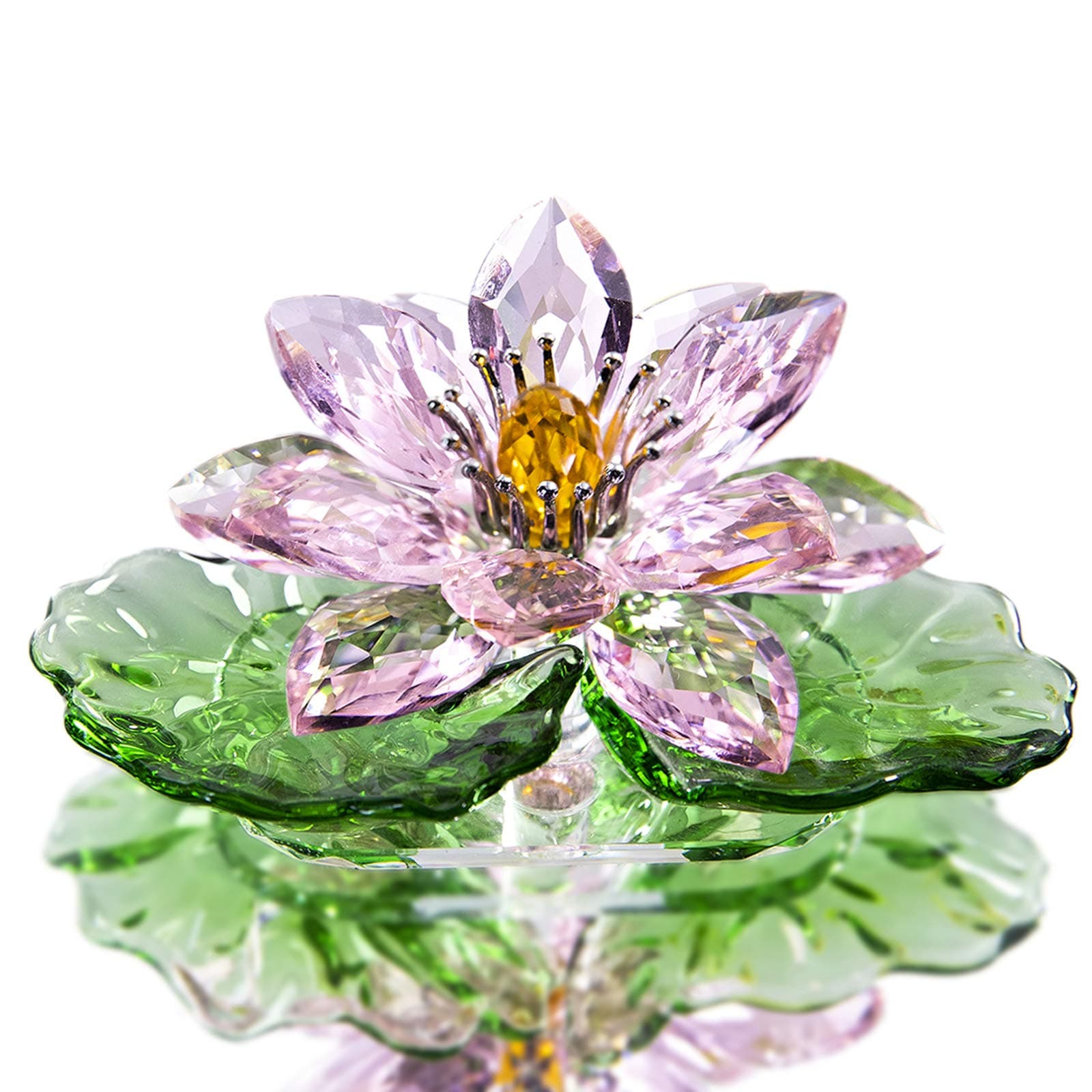 H&D HYALINE & DORA Pink Crystal Lotus Flower Figurine,Glass Flower Home Decor for Feng Shui,Gift Boxed