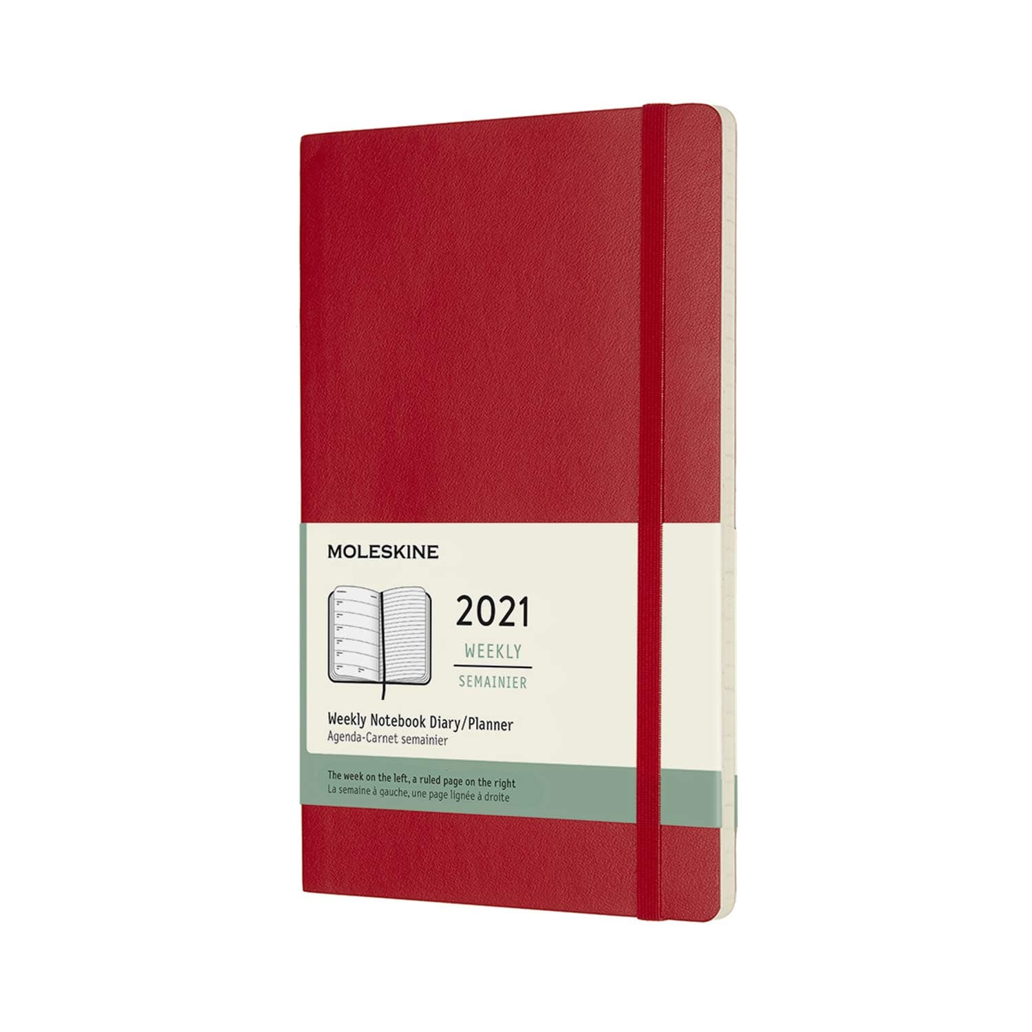 Moleskine Weekly Planner 2021, 12-Month Weekly Diary, Weekly Planner and Notebook, Soft Cover, Large Size 13 x 21 cm, Colour Scarlet Red, 144 Pages