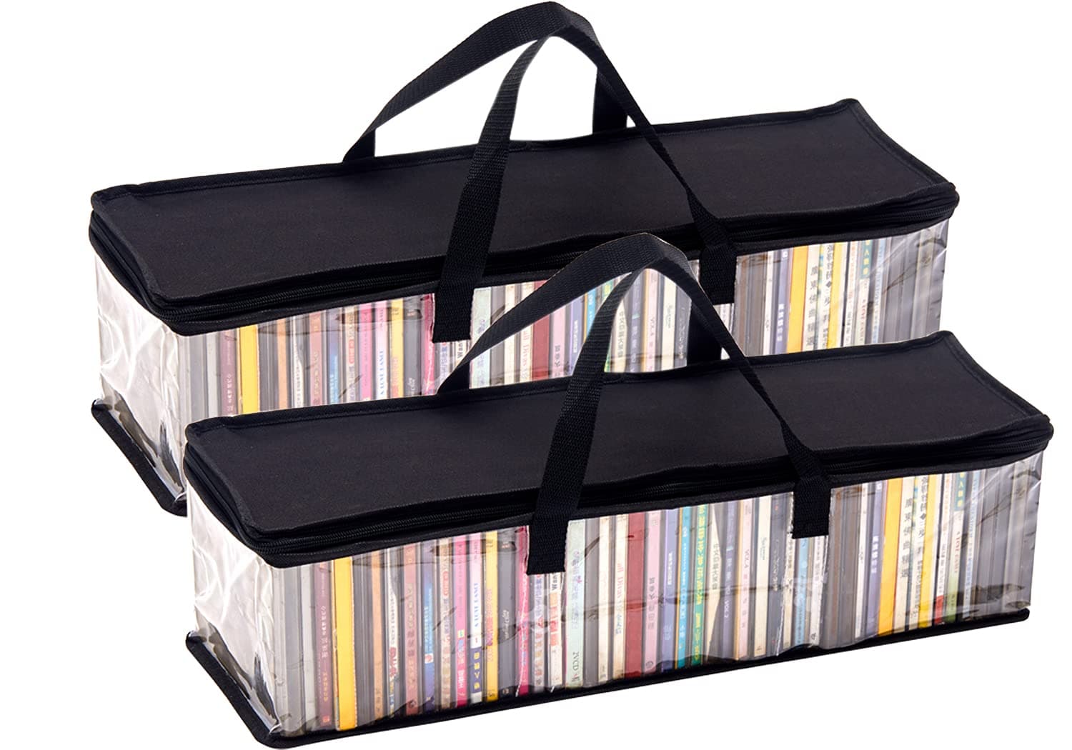 CD Storage Bag,Portable Transparent PVC Media Storage,Water Resistant CD Holder Case with Handles,Each holds 48 CD Solution,Clear Plastic Carrying CD Bag For Albums/Games/Music/Books