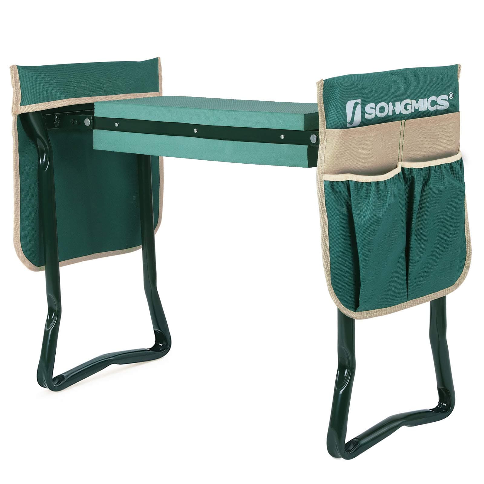 SONGMICS Garden Kneeler and Seat, Multifunctional Garden Kneeling Bench, Gardening Gifts for Women Men, Folding Gardening Stool, with 2 Tool Bags, 6-Inch Wide Kneeling Pad, Dark Green UGGK50L